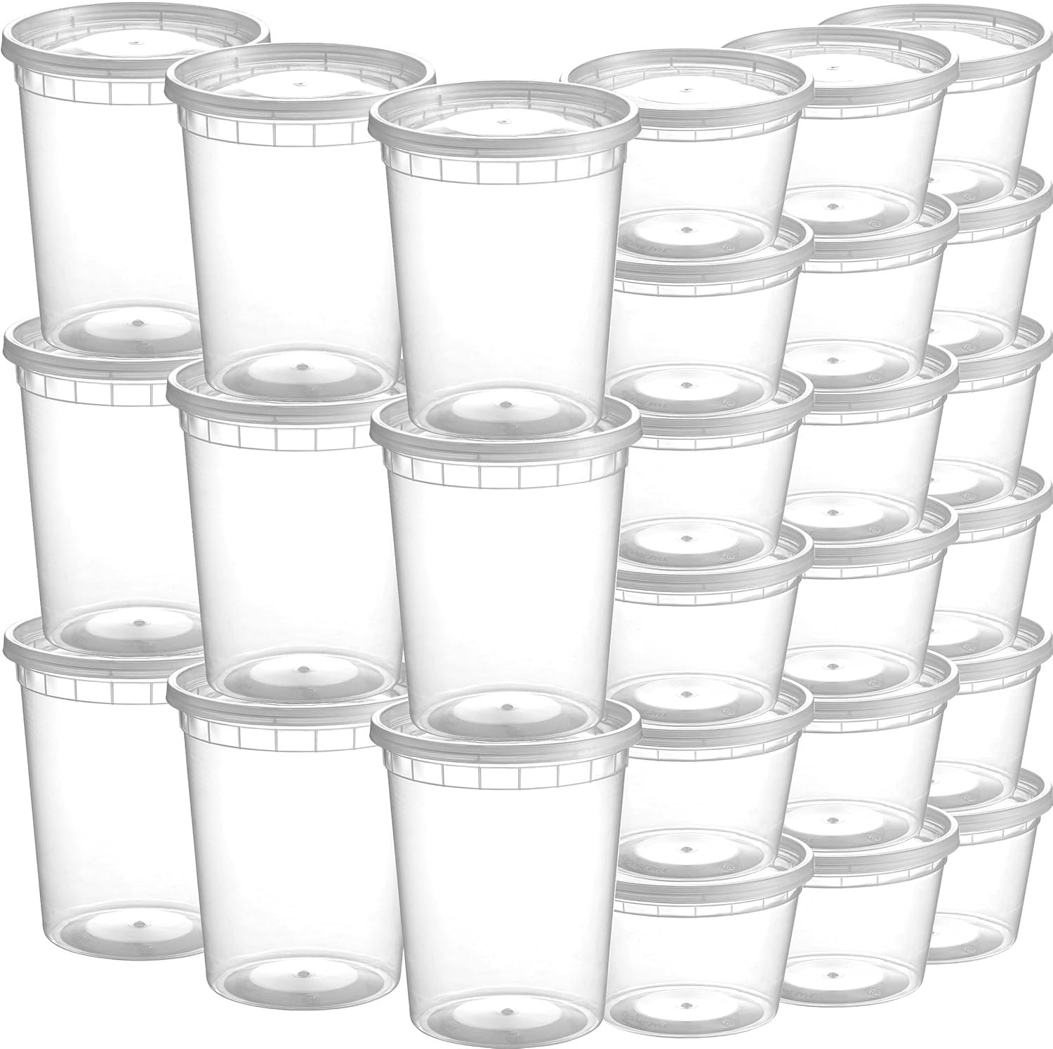 Contenedores de Almacenamiento de Comida Deli con Tapa - (48 Sets) 24-32 Oz Quart y 24-16 Oz Pint Tamaño Plástico Airtight para Comidas para Llevar, Sin BPA, Apto para Lavavajillas y Microondas - Marca Blanca de Proveedor