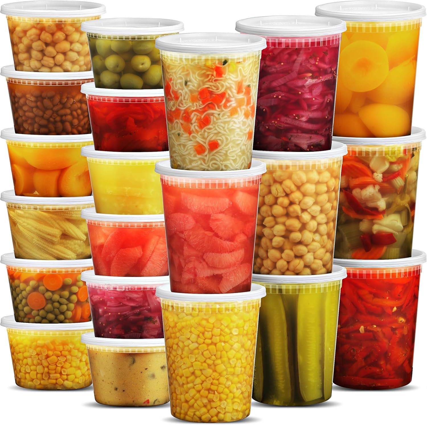 Contenedores de Almacenamiento de Comida Deli con Tapa - (48 Sets) 24-32 Oz Quart y 24-16 Oz Pint Tamaño Plástico Airtight para Comidas para Llevar, Sin BPA, Apto para Lavavajillas y Microondas - Marca Blanca de Proveedor