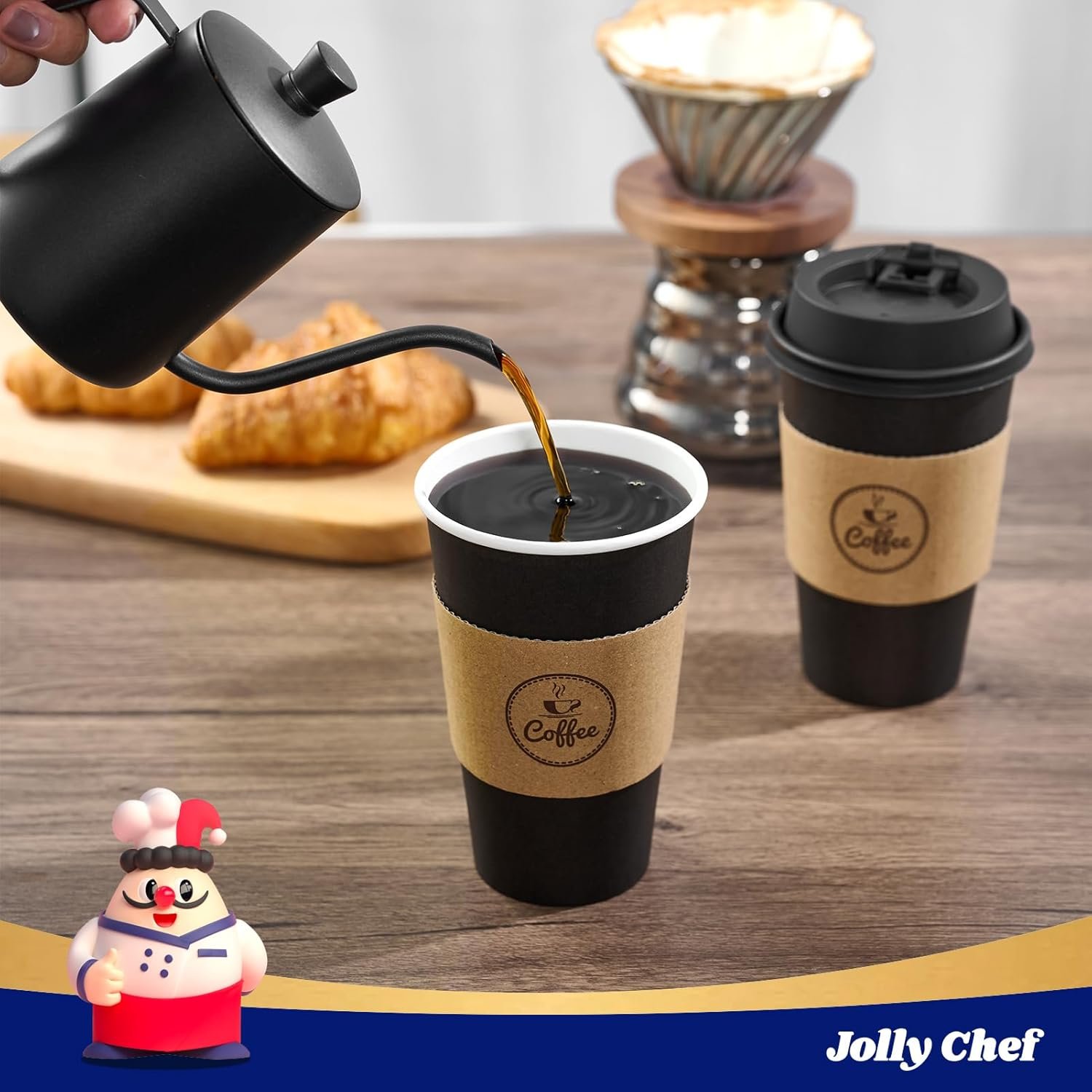 Tazas de café desechables de 16 oz 100 pack con logo personalizado, tazas negras de papel caliente con tapas, mangas y agitadores para todo tipo de bebidas, proveedor especializado.