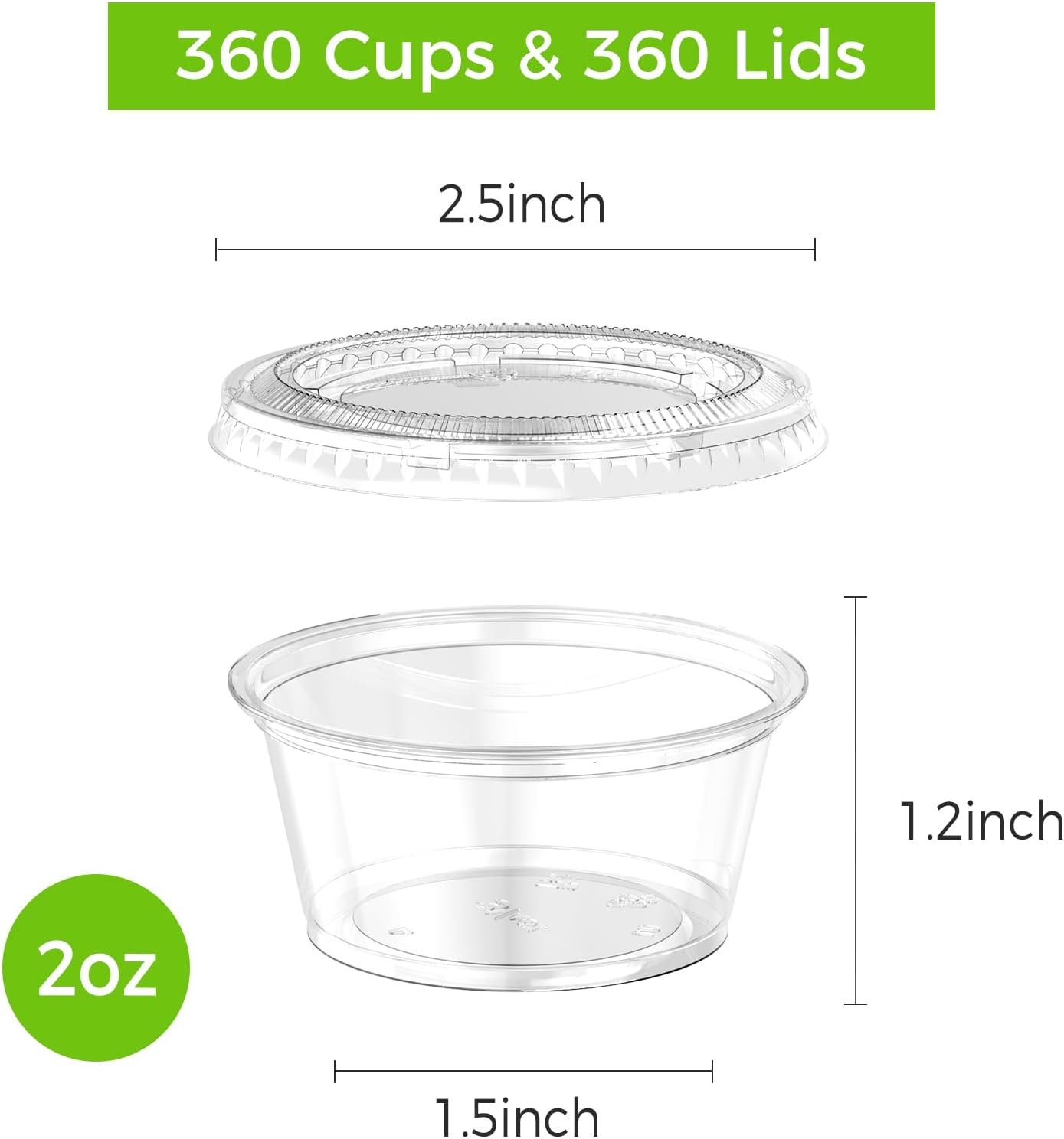 Cups de 2 oz con tapa para jello shots, Logo Personalizado, envases desechables de plástico resistentes y seguros para alimentos, ideales para salsas y aderezos, fabricados por Proveedor.
