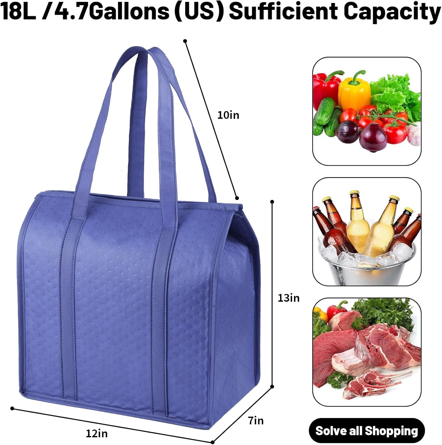 Bolsas térmicas aisladas con cremallera para compras de alimentos congelados, logo personalizado y fabricadas en una fábrica de calidad.