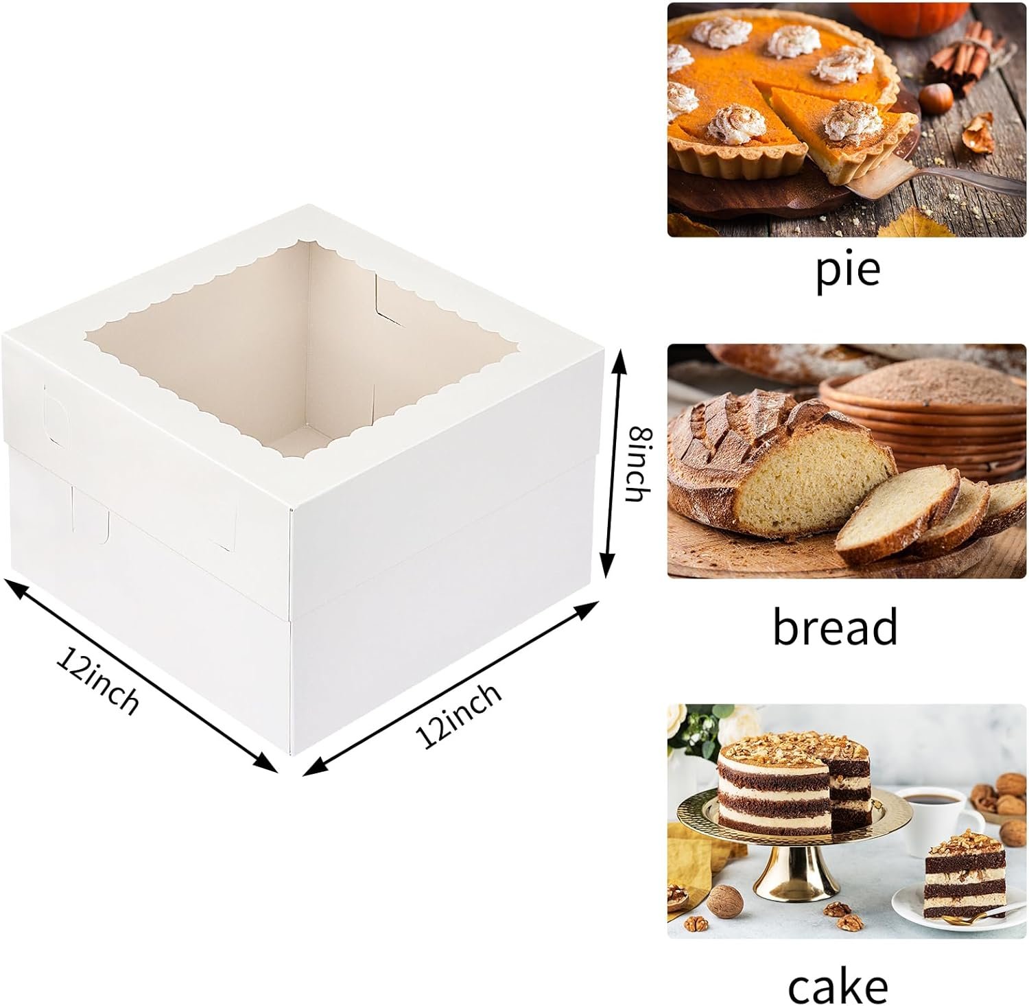 Logo Personalizado Cajas para Pasteles de 12x12x8 Pulgadas con Ventana para Postres, Marca Blanca de Cartón, Proveedor de Envases. Logo Personalizado Cajas para Pasteles de 12x12x8 Pulgadas con Ventana para Postres, Marca Blanca de Cartón, Proveedor de Envases.