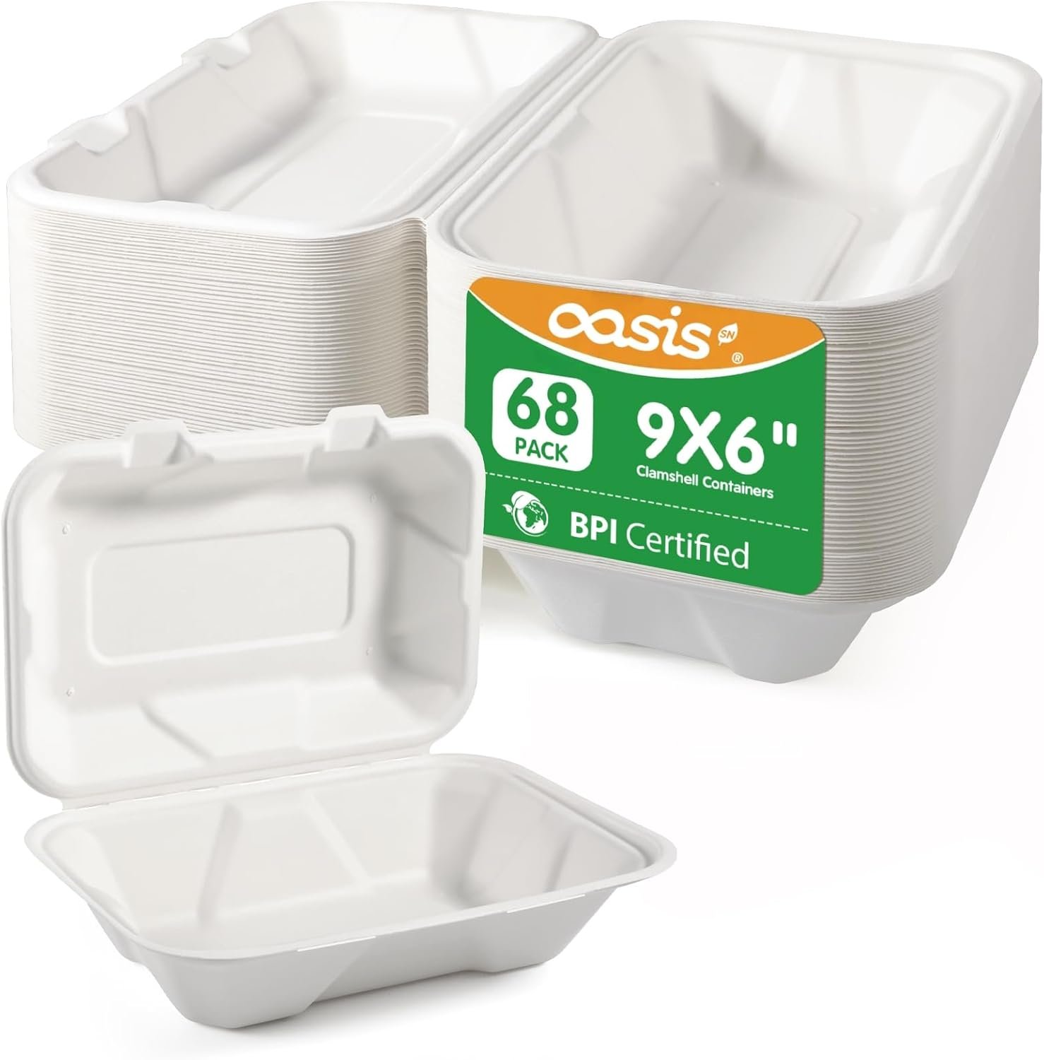 Logo Personalizado 9x6" Clamshell para comida, cajas de almuerzo desechables biodegradables de papel resistentes, eco-amigables y marca blanca, Proveedor de envases para alimentos.