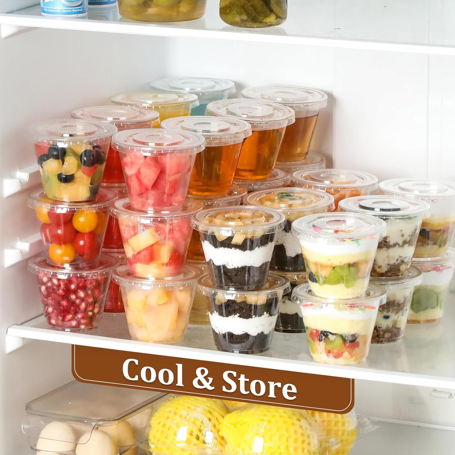 Cups desechables con logo personalizado, 50 sets de tazas plásticas claras de 9 oz con tapa plana sin agujero, ideales para helados, puddings, pasteles, aperitivos, batidos y bebidas frías, fabricadas por un proveedor.