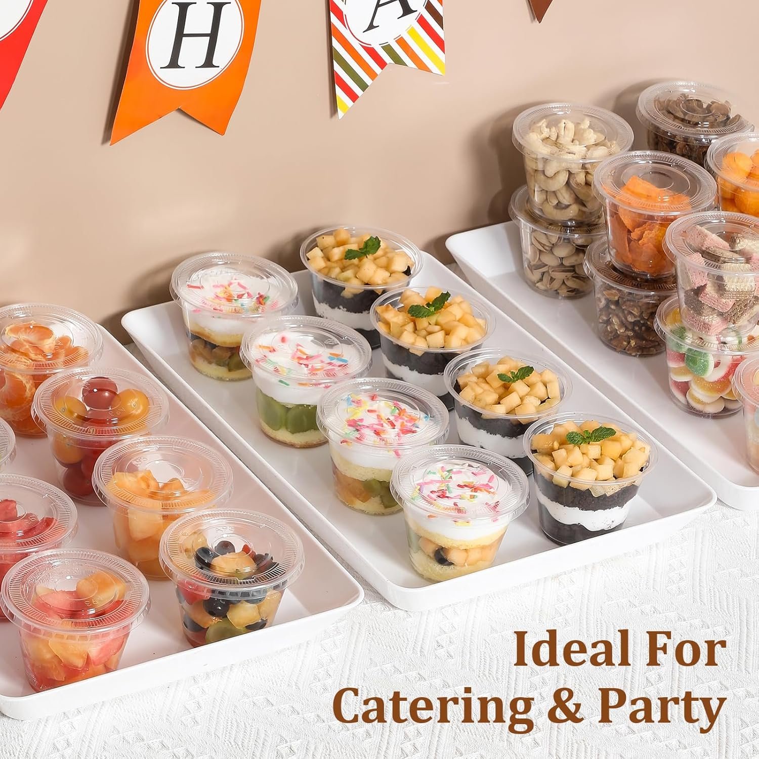 Cups desechables con logo personalizado, 50 sets de tazas plásticas claras de 9 oz con tapa plana sin agujero, ideales para helados, puddings, pasteles, aperitivos, batidos y bebidas frías, fabricadas por un proveedor.