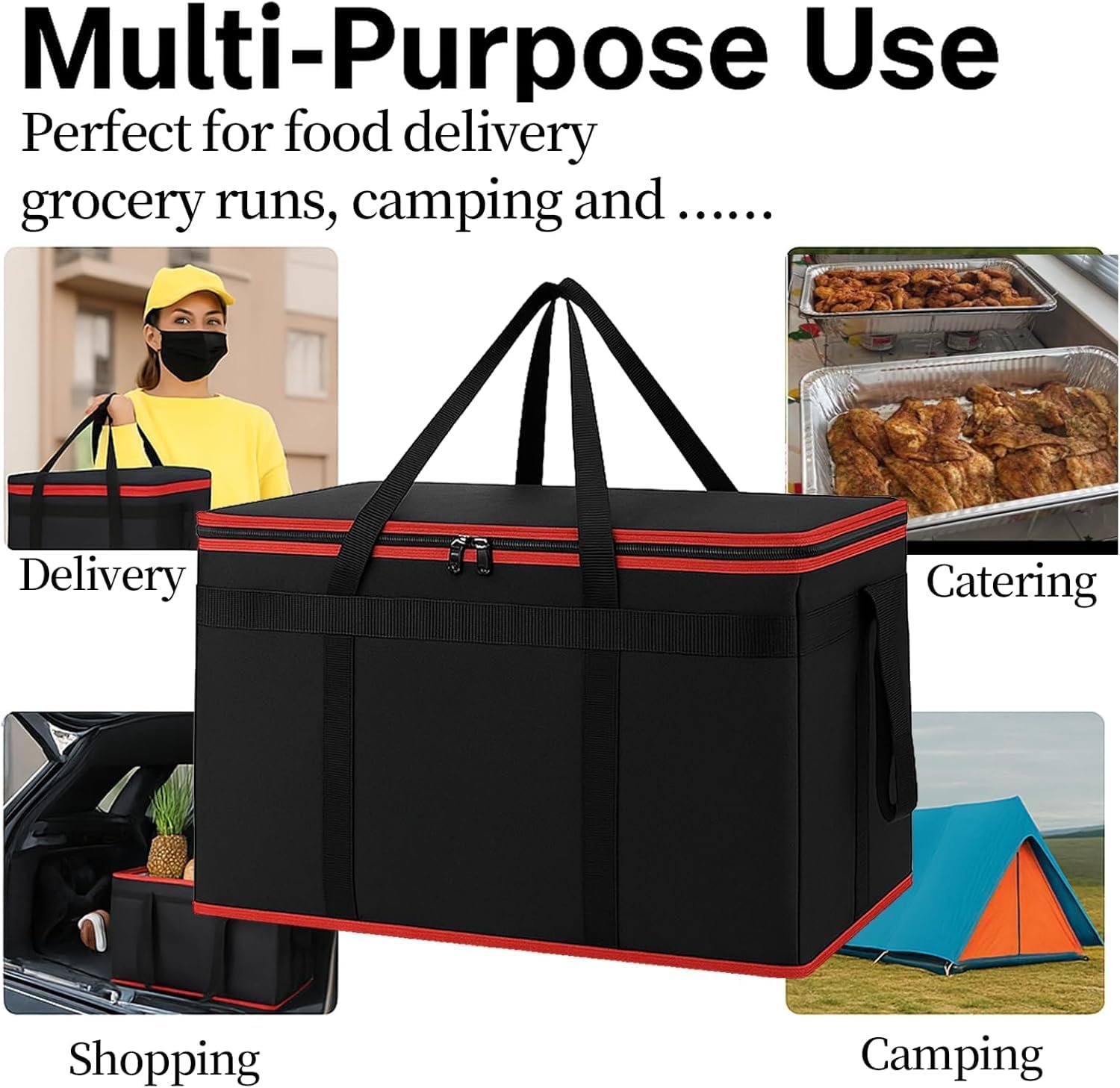 Logo Personalizado Bolsa Térmica de Entrega de Alimentos Aislada con Base Dura y Porta Bebidas de 6 Tazas, Bolsa Profesional para Entrega de Pizza en Catering Comercial, Proveedor de Bolsas Térmicas para Supermercados y Transportes Fríos y Calientes.