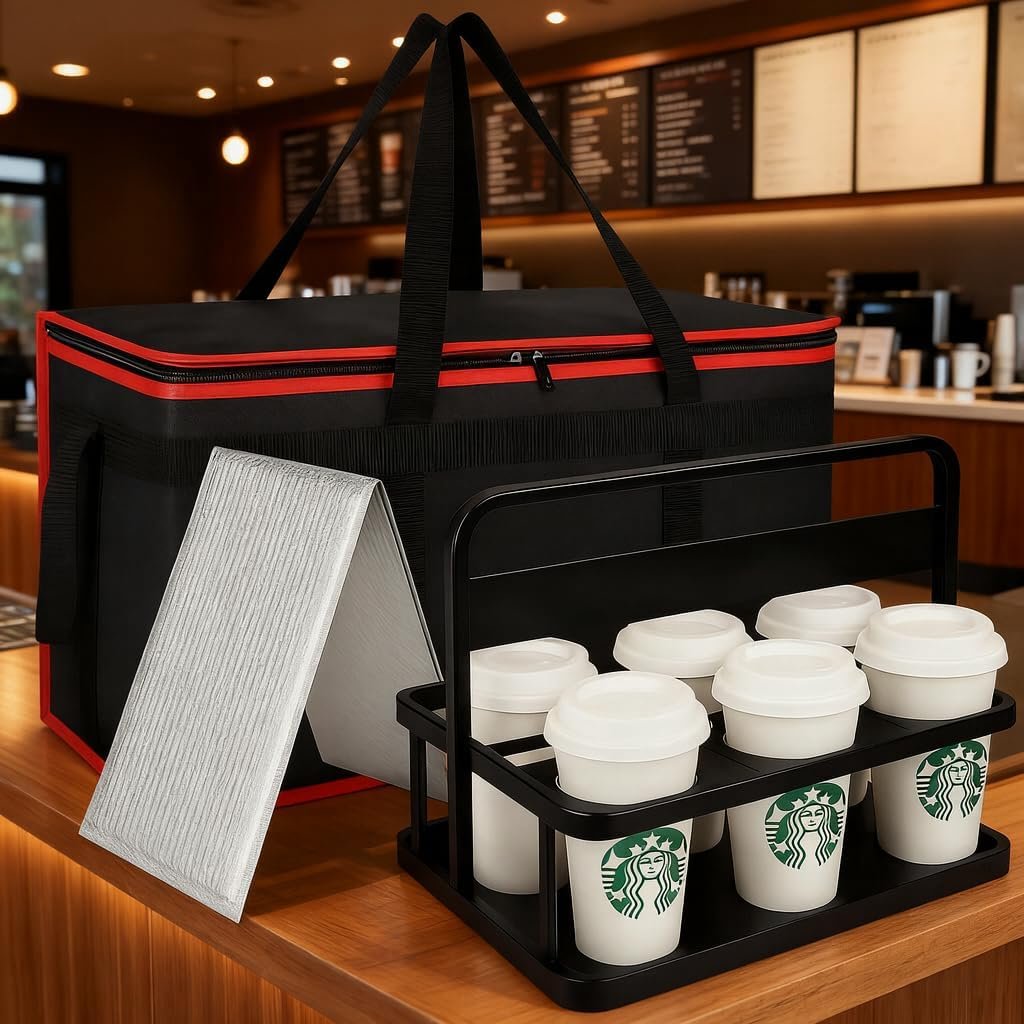 Logo Personalizado Bolsa Térmica de Entrega de Alimentos Aislada con Base Dura y Porta Bebidas de 6 Tazas, Bolsa Profesional para Entrega de Pizza en Catering Comercial, Proveedor de Bolsas Térmicas para Supermercados y Transportes Fríos y Calientes.