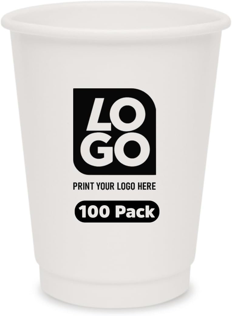 Logo Personalizado Tazas de Papel de Doble Pared de 12 Oz para Bebidas Calientes y Frías, Ideales para Fiestas, Enfriadores de Agua y Promoción de Marca (QTY 100) - Proveedor.