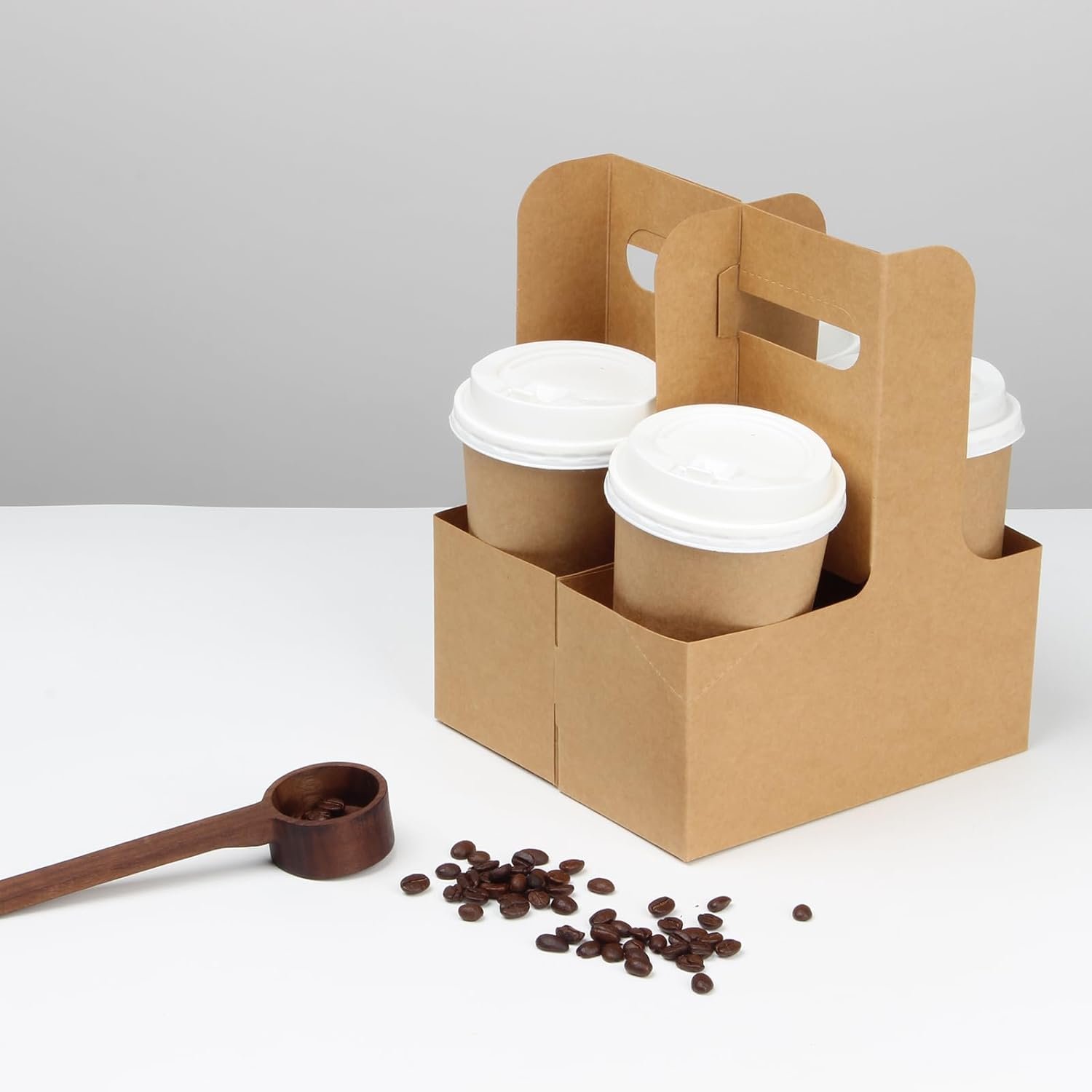 Soporte para Bebidas de Papel Kraft con Asa para 2 Tazas, Porta Tazas de 12-30 OZ para Café para Llevar en Servicio de Comida, Personaliza tu Logo, 50 Paquetes, Proveedor de Equipos para Restaurantes