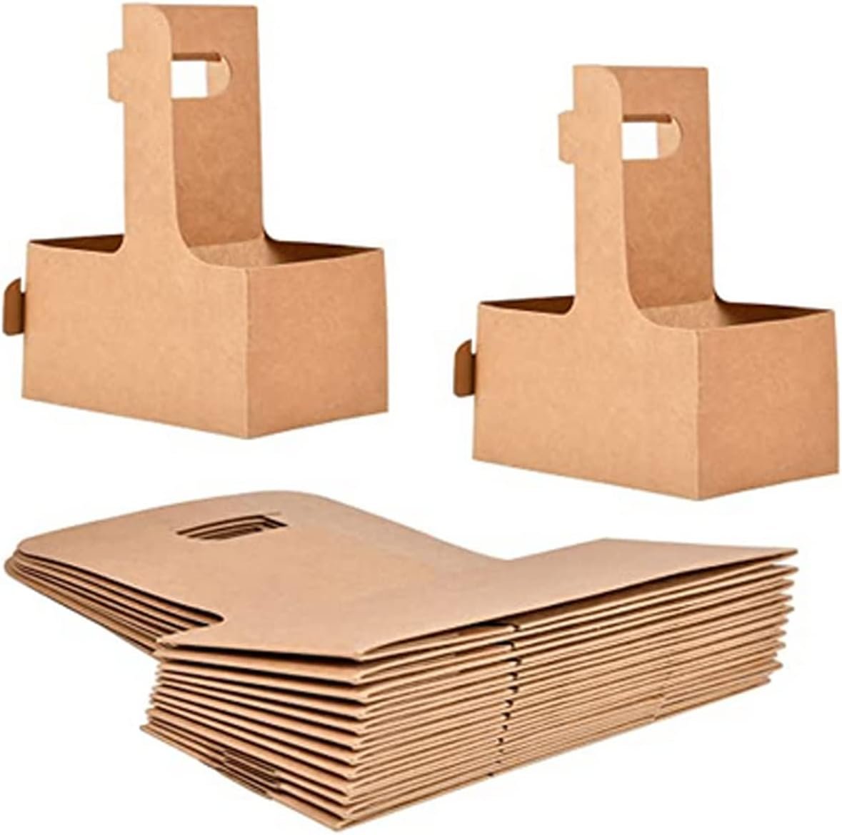 Soporte para Bebidas de Papel Kraft con Asa para 2 Tazas, Porta Tazas de 12-30 OZ para Café para Llevar en Servicio de Comida, Personaliza tu Logo, 50 Paquetes, Proveedor de Equipos para Restaurantes