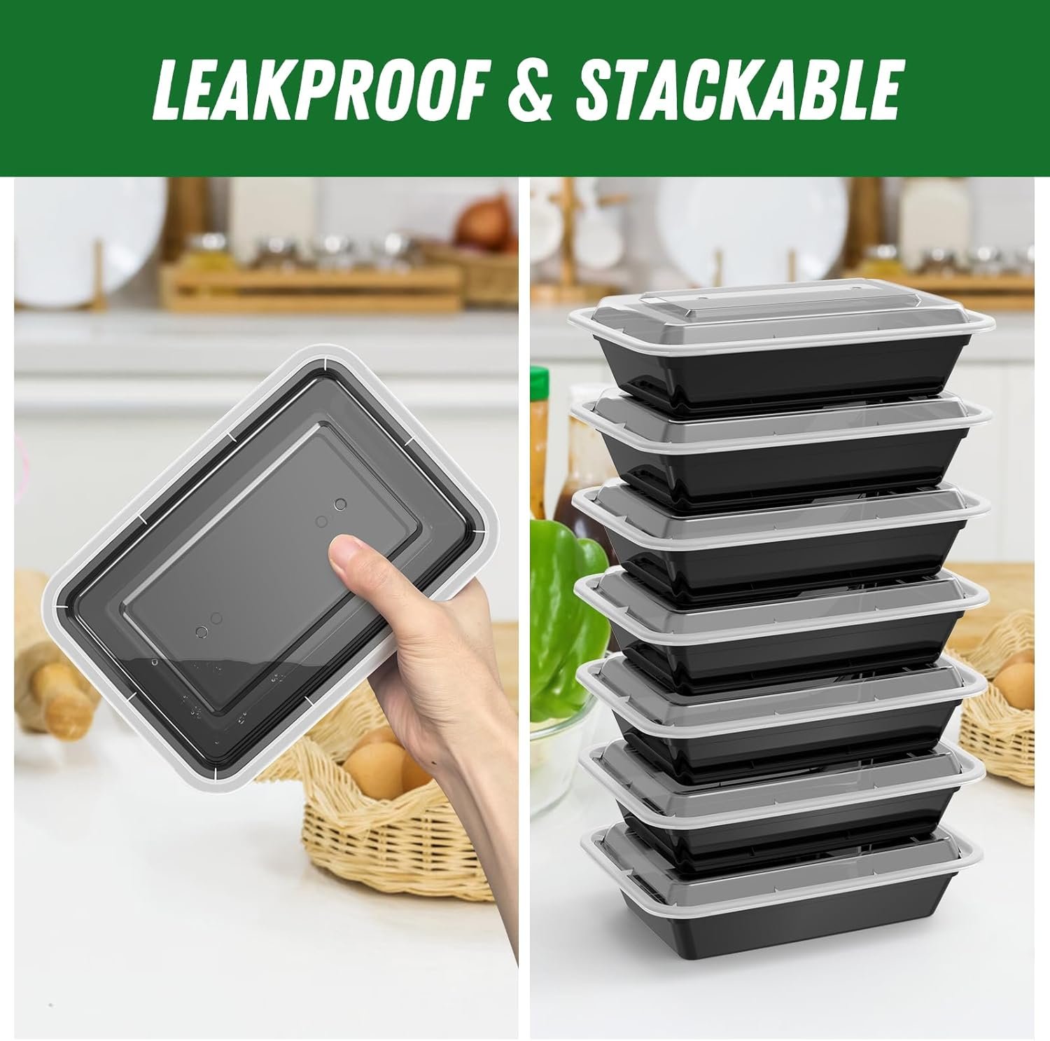 Logo Personalizado 50 Pack (100 piezas) Contenedores de Preparación de Comidas de 32 oz Reutilizables con Tapas, Resistentes al Derrame y Seguros para Alimentos, Aptos para Microondas, Congelador y Lavavajillas, Almacenamiento de Comida para Llevar de Fábrica.