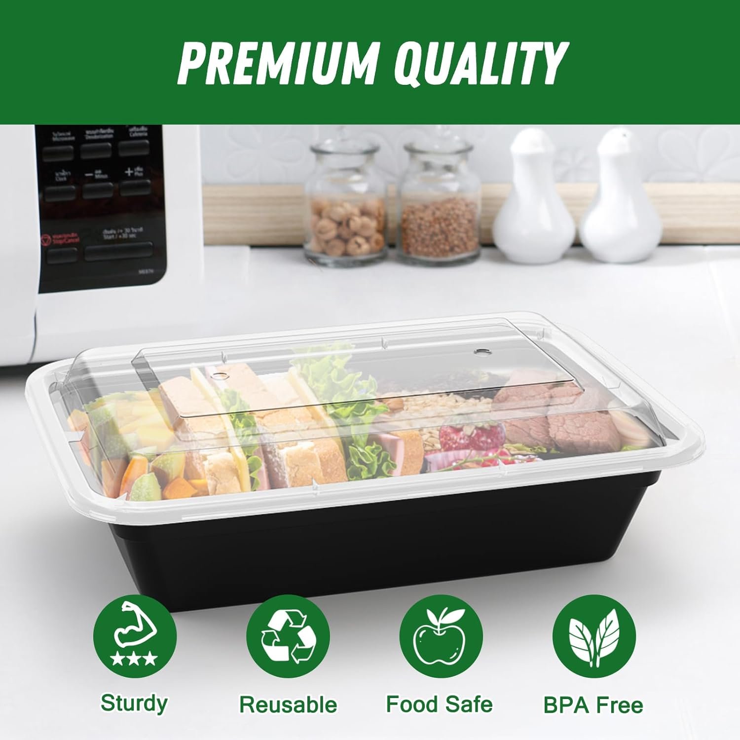 Logo Personalizado 50 Pack (100 piezas) Contenedores de Preparación de Comidas de 32 oz Reutilizables con Tapas, Resistentes al Derrame y Seguros para Alimentos, Aptos para Microondas, Congelador y Lavavajillas, Almacenamiento de Comida para Llevar de Fábrica.