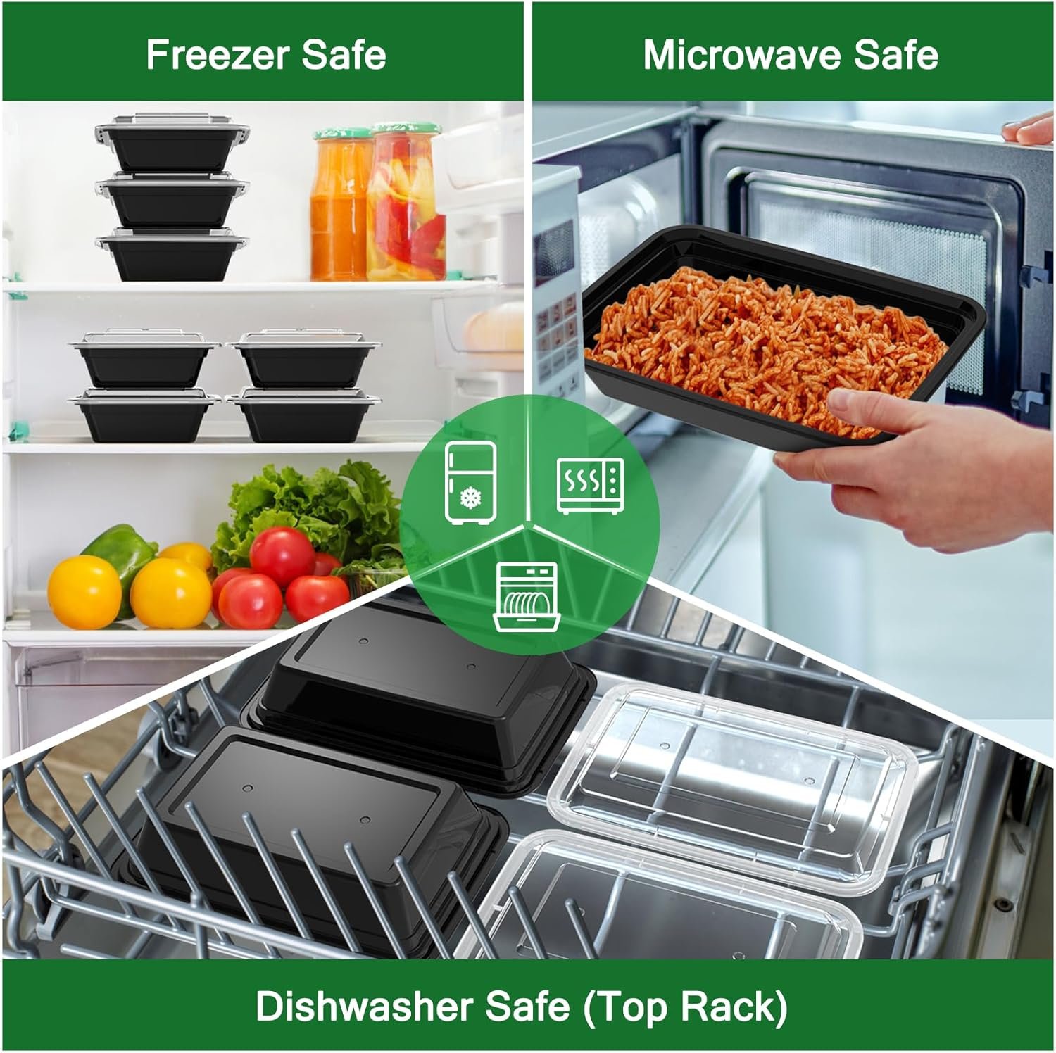 Logo Personalizado 50 Pack (100 piezas) Contenedores de Preparación de Comidas de 32 oz Reutilizables con Tapas, Resistentes al Derrame y Seguros para Alimentos, Aptos para Microondas, Congelador y Lavavajillas, Almacenamiento de Comida para Llevar de Fábrica.