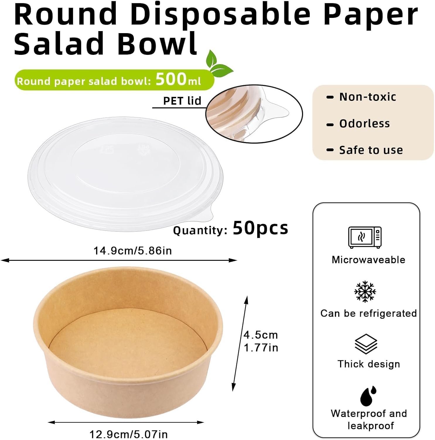 Logo Personalizado 50 piezas tazones desechables de papel kraft de 17 oz, envases de comida desechables con tapas para ensaladas dietéticas, helados, yogur y comida para fiestas, Marca Blanca de Fábrica para eventos. Logo Personalizado 50 piezas tazones desechables de papel kraft de 17 oz, envases de comida desechables con tapas para ensaladas dietéticas, helados, yogur y comida para fiestas, Marca Blanca de Fábrica para eventos.