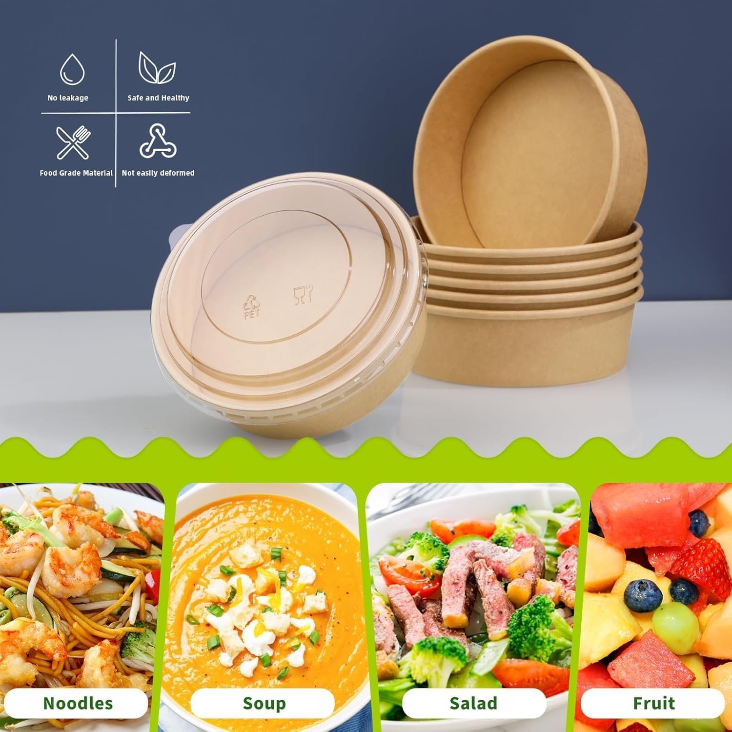 Logo Personalizado 50 piezas tazones desechables de papel kraft de 17 oz, envases de comida desechables con tapas para ensaladas dietéticas, helados, yogur y comida para fiestas, Marca Blanca de Fábrica para eventos. Logo Personalizado 50 piezas tazones desechables de papel kraft de 17 oz, envases de comida desechables con tapas para ensaladas dietéticas, helados, yogur y comida para fiestas, Marca Blanca de Fábrica para eventos.
