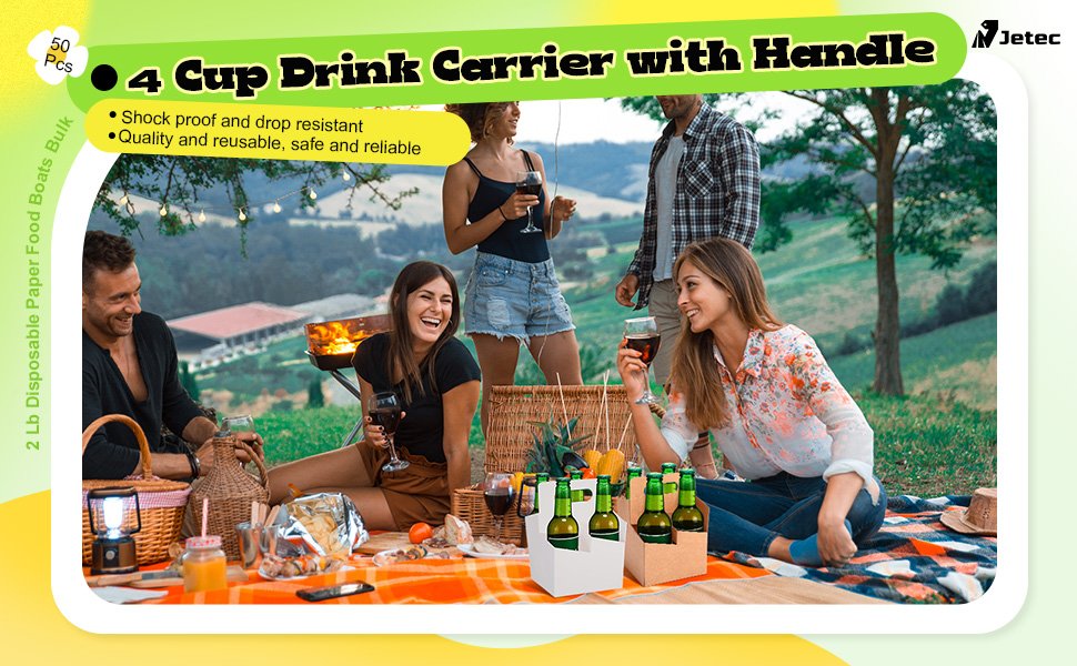 Logo Personalizado 50 Pcs Soporte de Bebidas de 4 Tazas con Asa, Porta Cervezas de Papel Kraft, Soporte Desechable para Bebidas Calientes o Frías, Porta Botellas de 12-16 oz para Entrega de Comida por Proveedor.