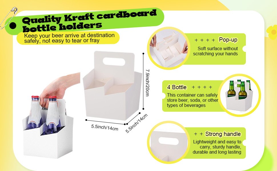 Logo Personalizado 50 Pcs Soporte de Bebidas de 4 Tazas con Asa, Porta Cervezas de Papel Kraft, Soporte Desechable para Bebidas Calientes o Frías, Porta Botellas de 12-16 oz para Entrega de Comida por Proveedor.