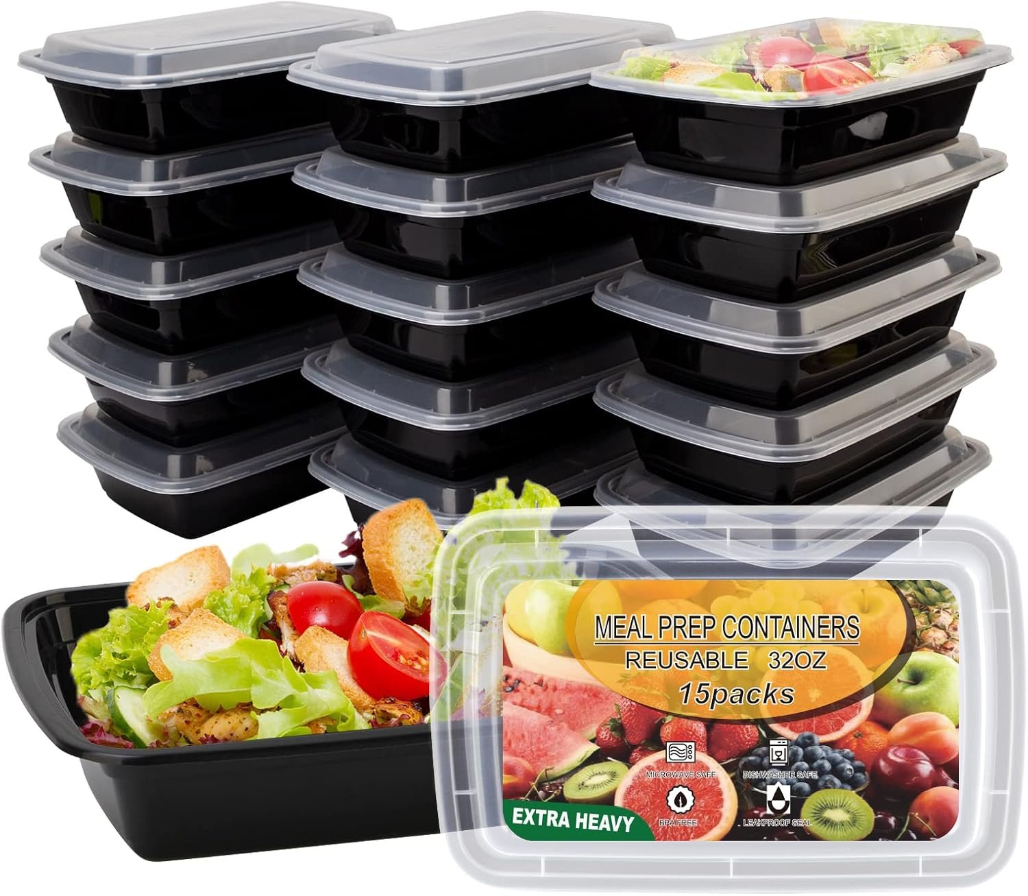 Logo Personalizado - Contenedores de Comida para Meal Prep 32oz, Recipientes de Plástico Reutilizables, Contenedores Antifugas con Tapas, Sin BPA, Aptos para Microondas/Lavavajillas/Freezer, Proveedor Fábrica