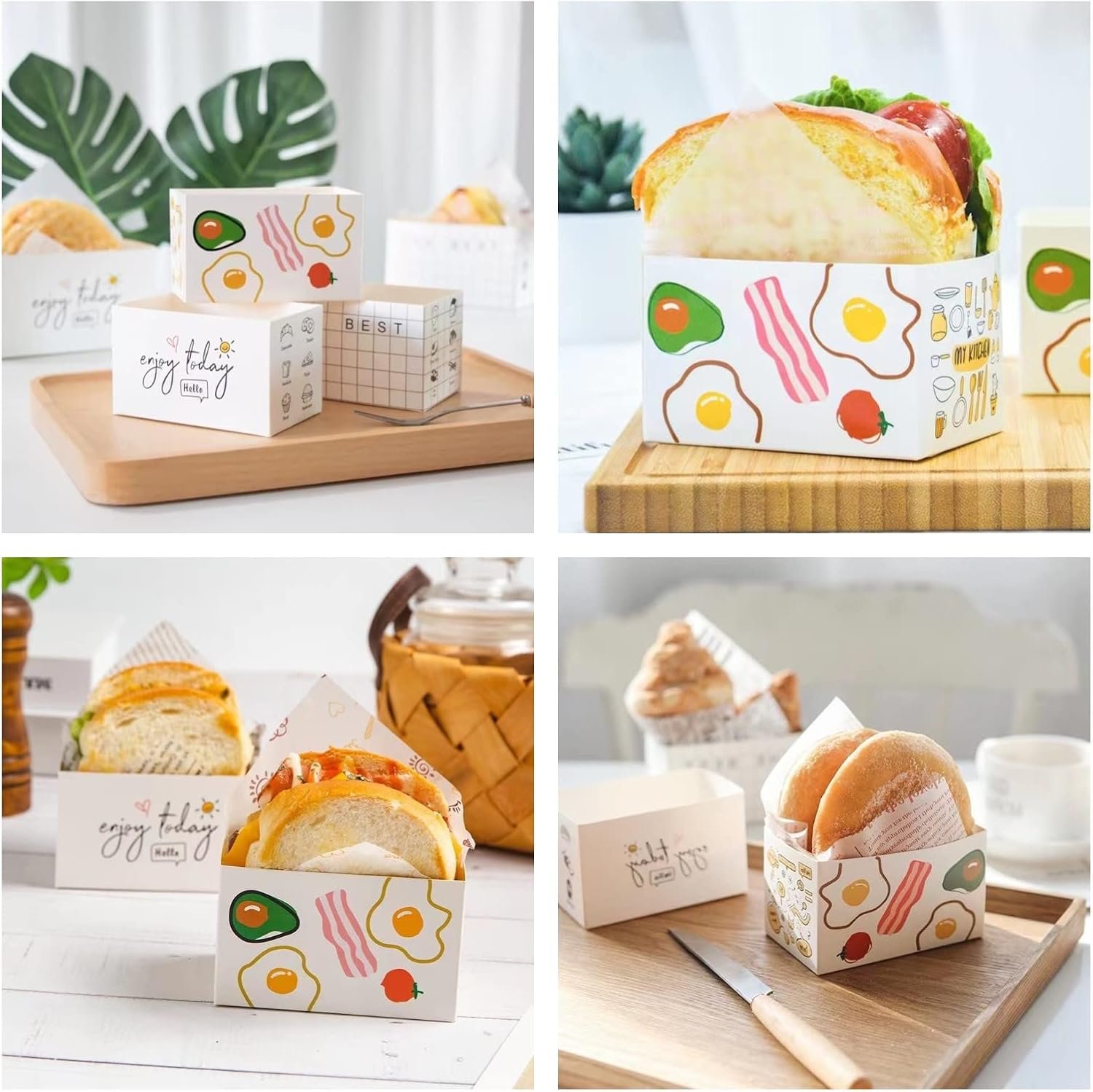 Cajas de comida para llevar 50 piezas, bandejas de papel para hamburguesas, soporte para tostadas y comida para llevar, con Logo Personalizado, ideal para restaurantes, picnics y fiestas, Proveedor de soluciones.