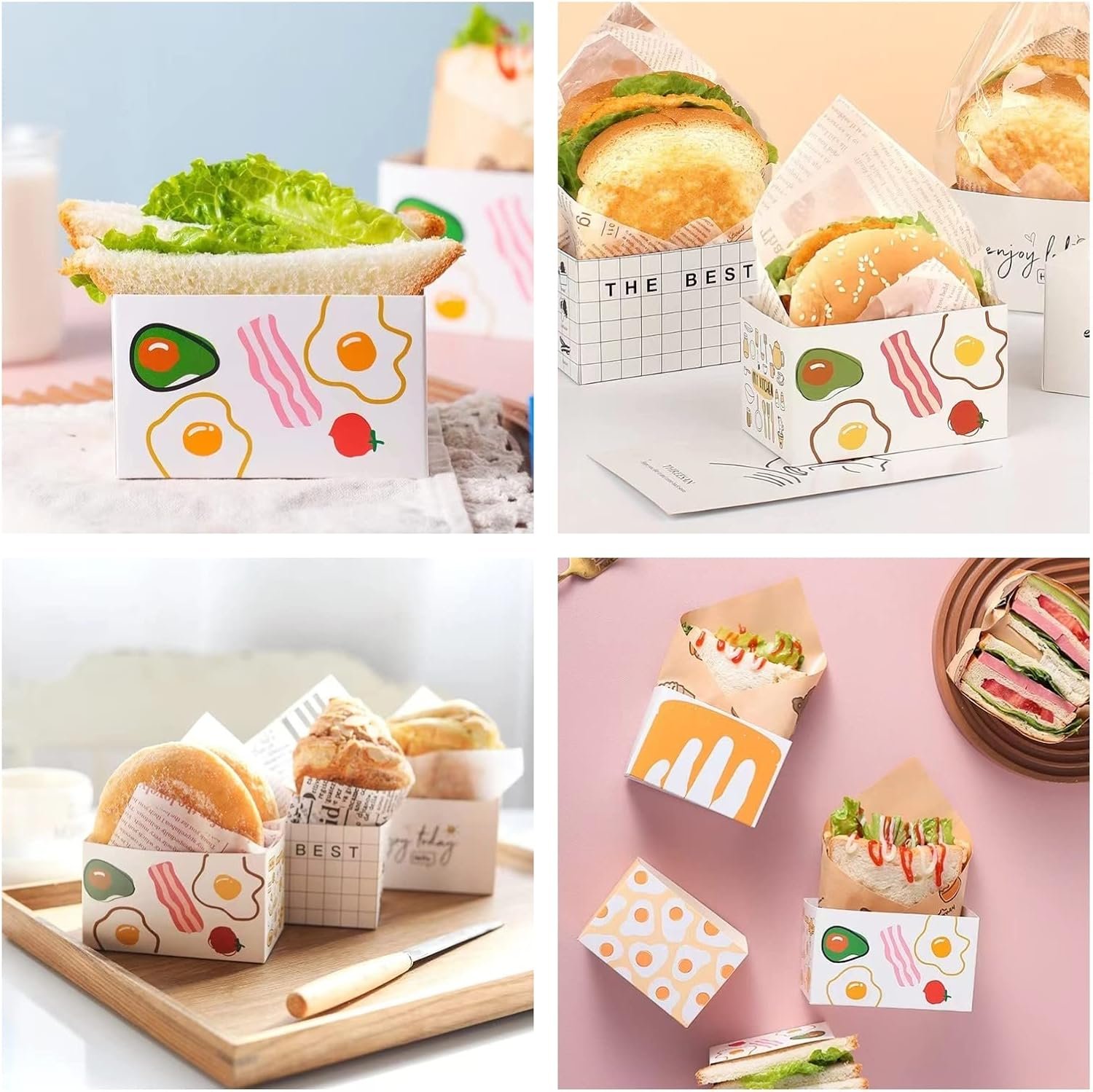 Cajas de comida para llevar 50 piezas, bandejas de papel para hamburguesas, soporte para tostadas y comida para llevar, con Logo Personalizado, ideal para restaurantes, picnics y fiestas, Proveedor de soluciones.