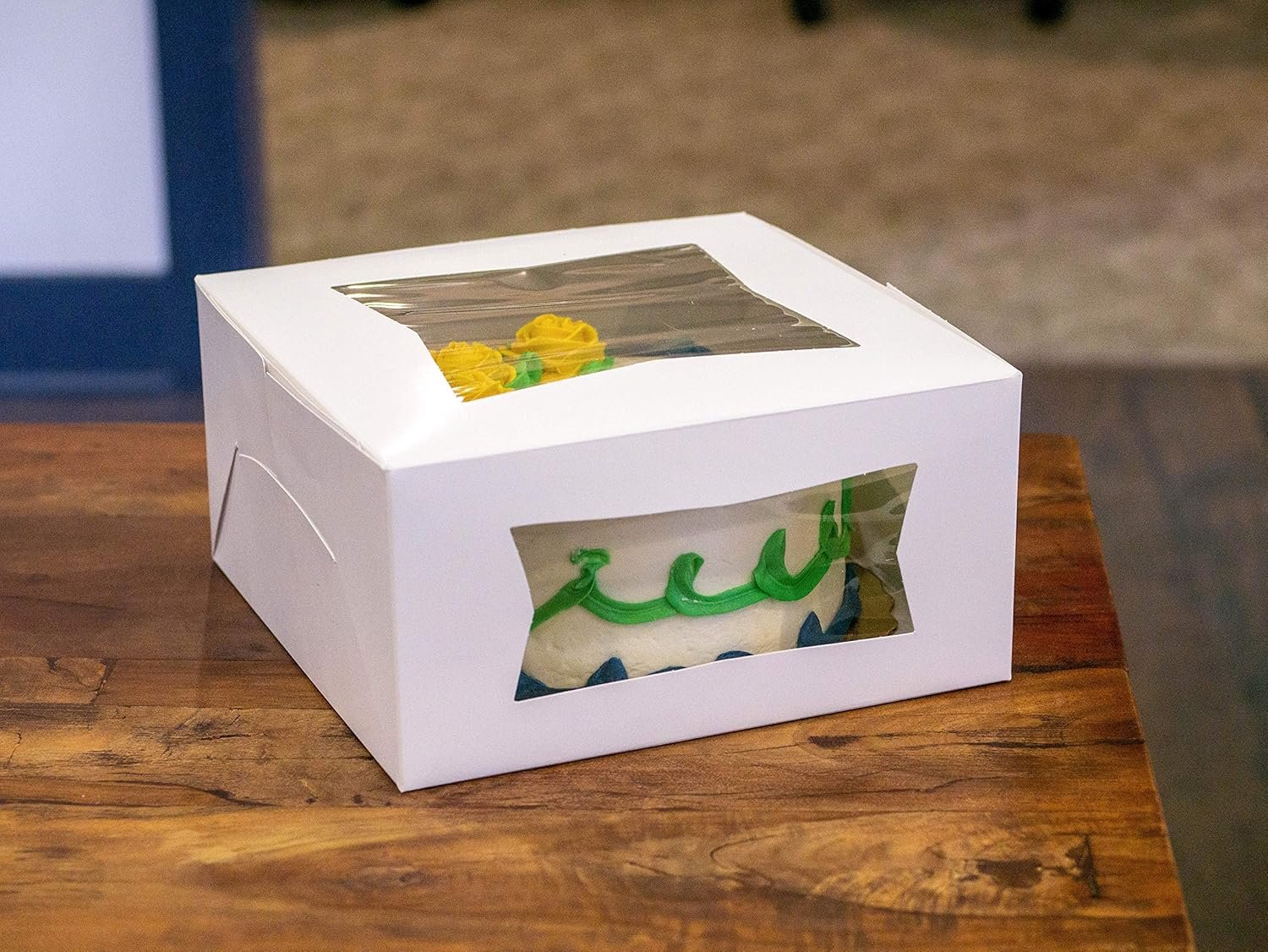 Caja de repostería blanca con ventana y logo personalizado (pack de 200) 9x9x2.5, transportador automático para pies, donas, pasteles, tapa clara, marca blanca, proveedor.