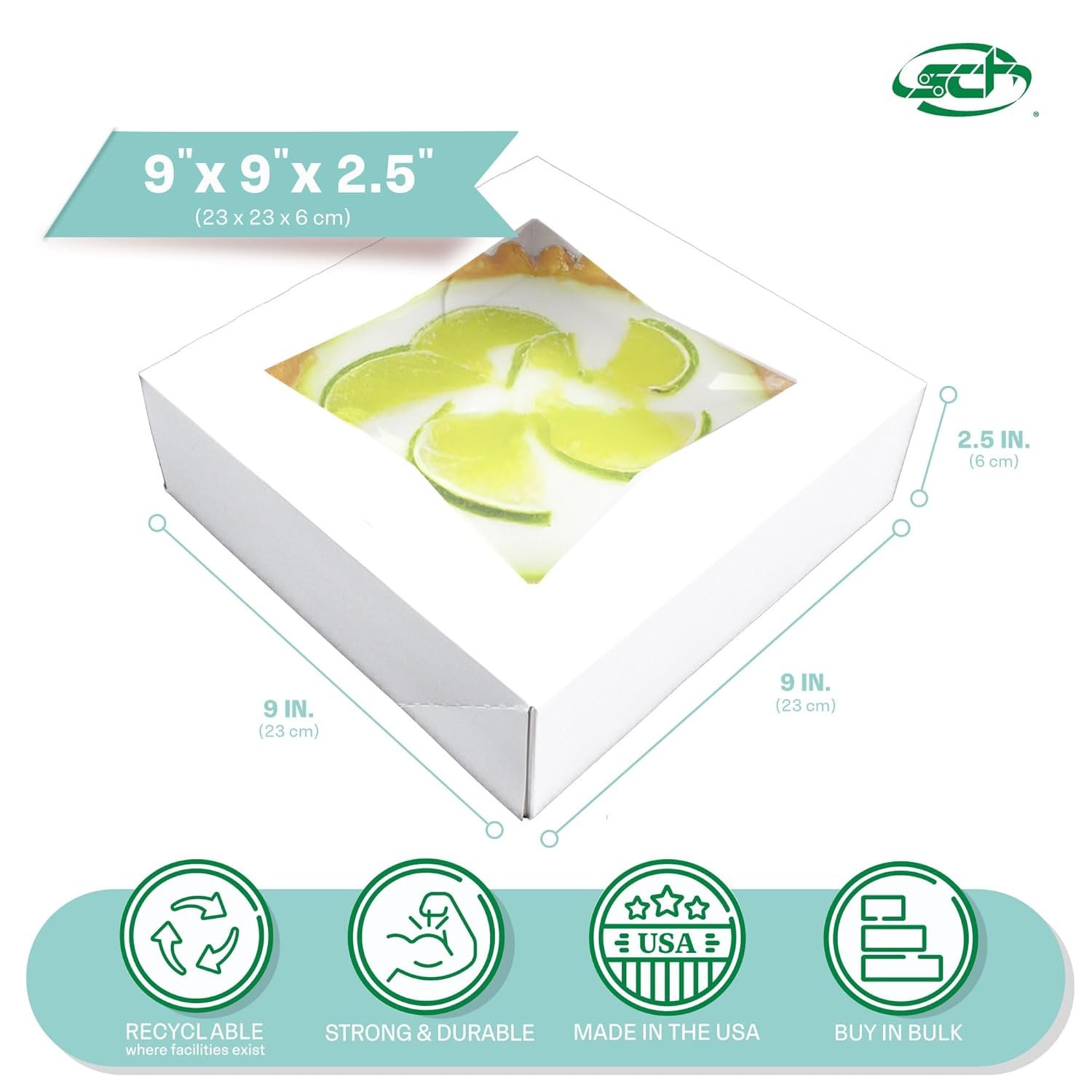 Caja de repostería blanca con ventana y logo personalizado (pack de 200) 9x9x2.5, transportador automático para pies, donas, pasteles, tapa clara, marca blanca, proveedor.