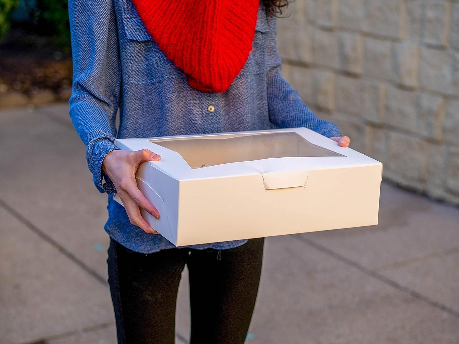 Caja de repostería blanca con ventana y logo personalizado (pack de 200) 9x9x2.5, transportador automático para pies, donas, pasteles, tapa clara, marca blanca, proveedor.