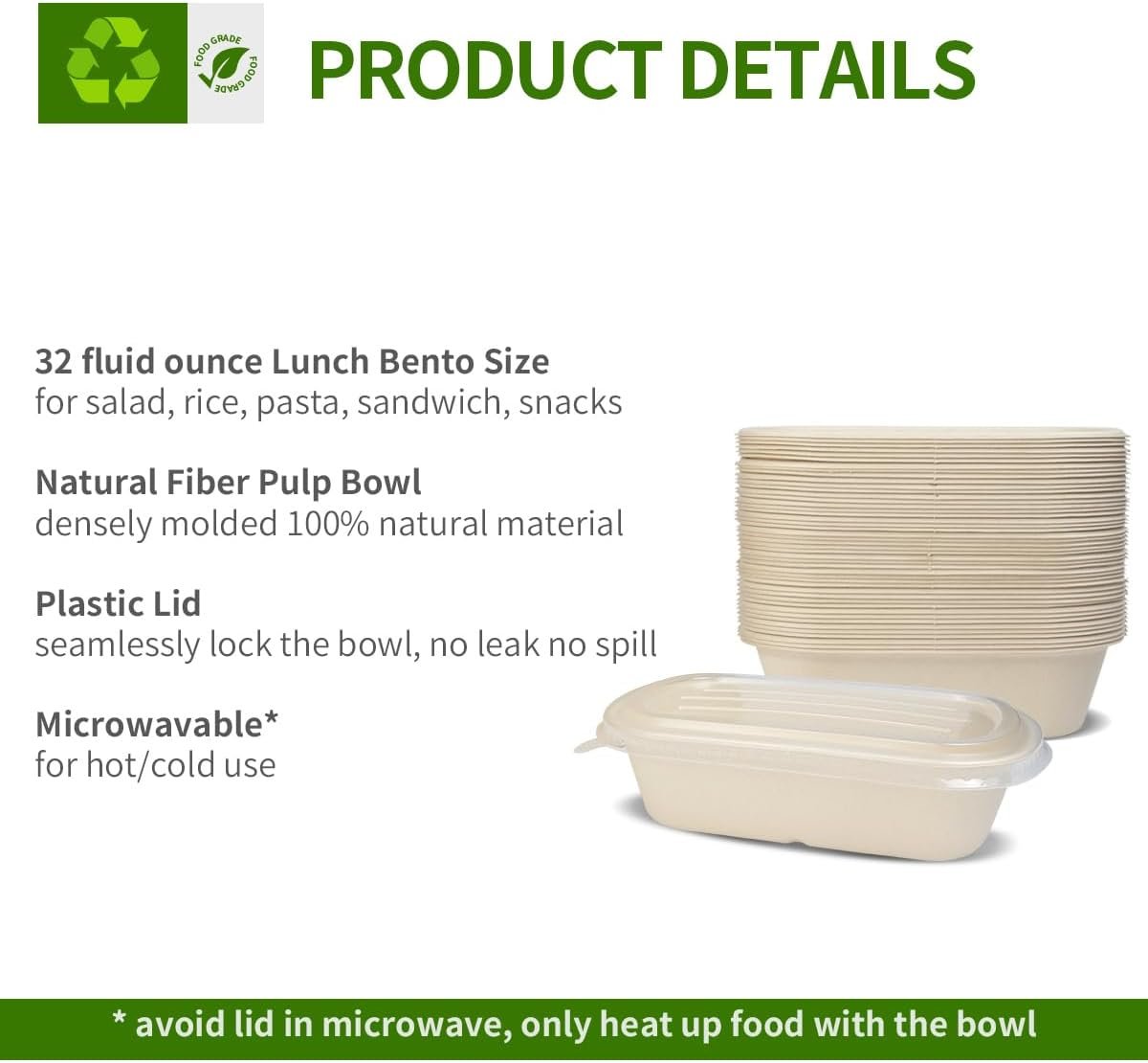 Logo Personalizado 50 Pack de Envases Desechables para Preparación de Comidas de 32 oz con Tapa, Contenedores de Papel para llevar, Marca Blanca para Comidas, Sobras (50 Cuencos 50 Tapas) Proveedor