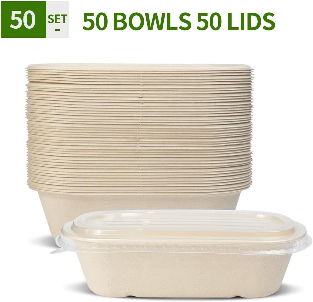 Logo Personalizado 50 Pack de Envases Desechables para Preparación de Comidas de 32 oz con Tapa, Contenedores de Papel para llevar, Marca Blanca para Comidas, Sobras (50 Cuencos 50 Tapas) Proveedor