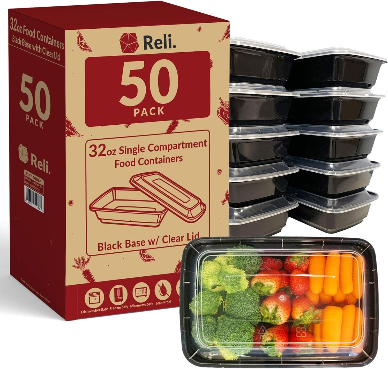 Contenedores de Comida de 32 oz. (50 Pack) | Logo Personalizado para Envases de Un Solo Compartimento con Tapa | Perfectos para Microondas, Congelador y Lavavajillas - Proveedor de Soluciones de Bento