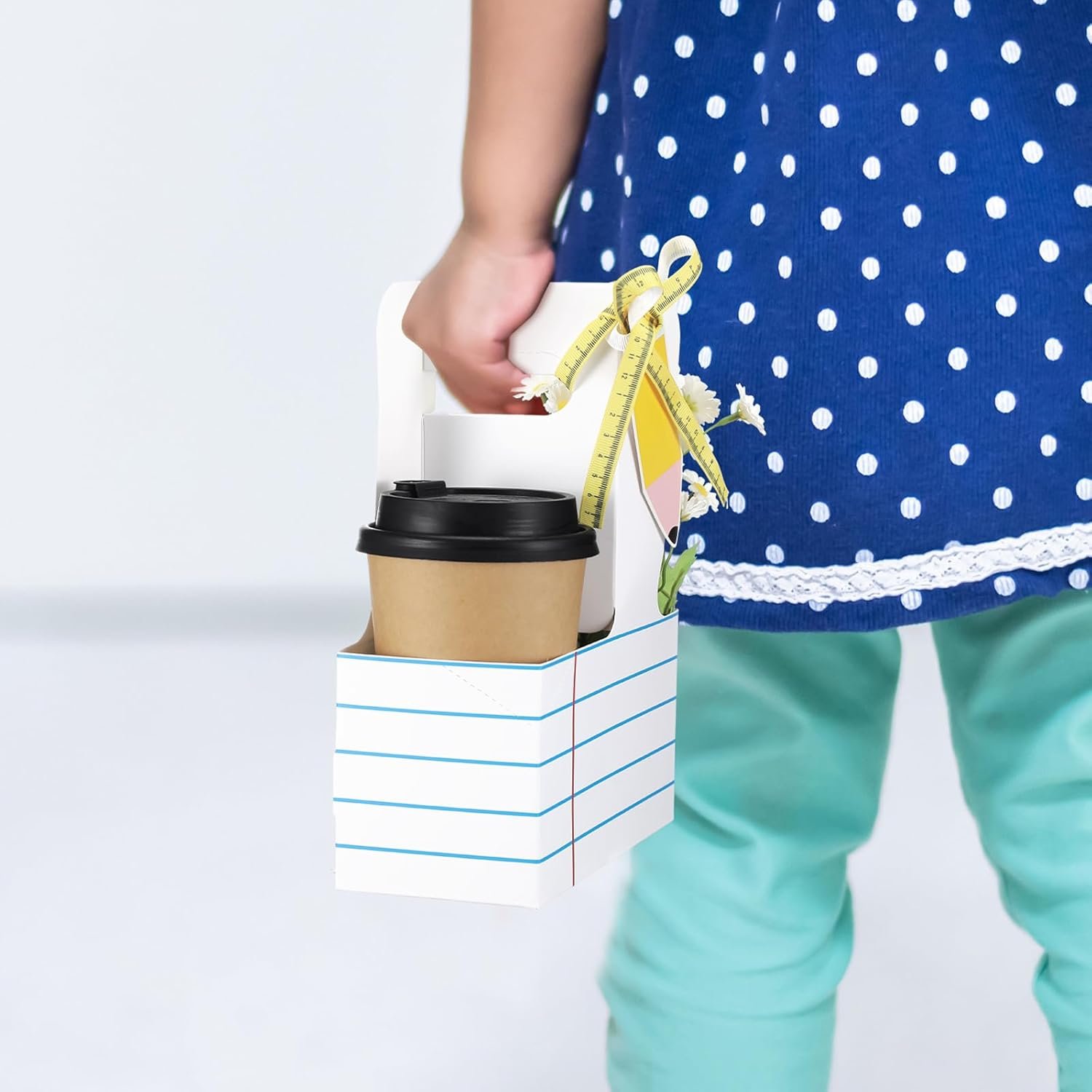 Logo Personalizado 24 Set de Regalos de Apreciación para Maestros, Porta Bebidas de 2 Tazas con Tarjeta de Felicitación y Cinta, Soportes desechables con Mango para Fiestas, Fabrica