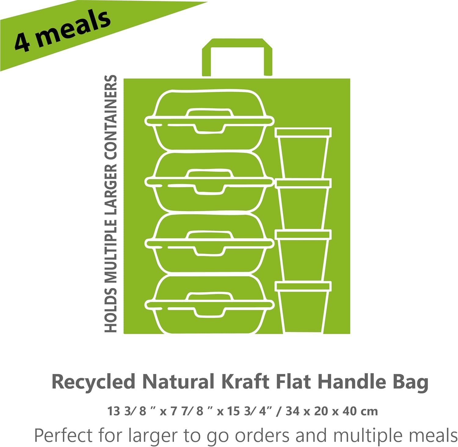 Logo Personalizado - Pack de 100 bolsas de papel kraft blancas para llevar con asas planas – 13.3 x 7.8 x 15.75 pulgadas – Resistente y perfecto para restaurantes, delivery de comida, retail y catering - Proveedor.