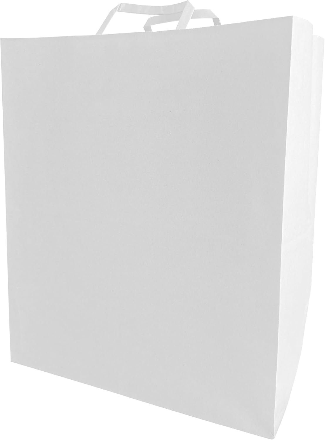 Logo Personalizado - Pack de 100 bolsas de papel kraft blancas para llevar con asas planas – 13.3 x 7.8 x 15.75 pulgadas – Resistente y perfecto para restaurantes, delivery de comida, retail y catering - Proveedor.