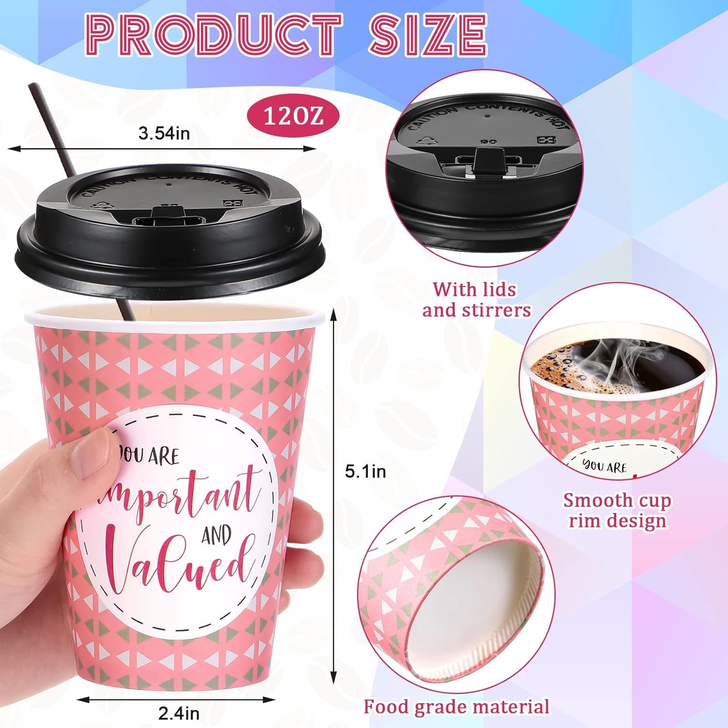 Tazas de café desechables personalizadas con tapa y pajitas, 100 unidades, estilo fresco para agua, jugos, café y té, ideales para el hogar y cafeterías, Marca blanca de Fábrica.