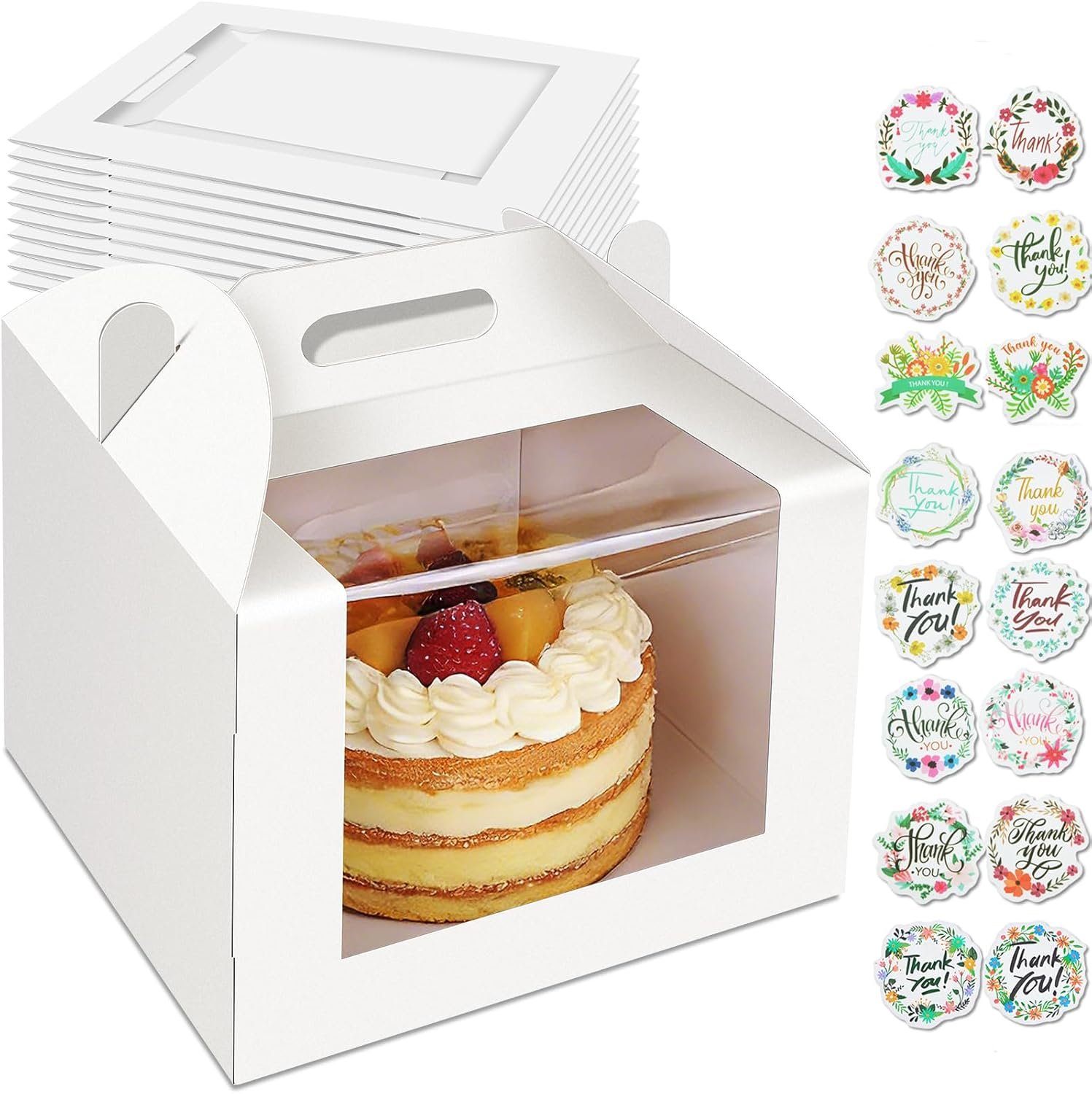 Cajas de pastel con logo personalizado, 10 piezas de 10 pulgadas con asa, caja alta de 10x10x8 pulgadas con ventana para pasteles de varios pisos, recipiente para llevar de panadería, cajas grandes blancas para bodas, cumpleaños y fiestas, proveedor confiable.