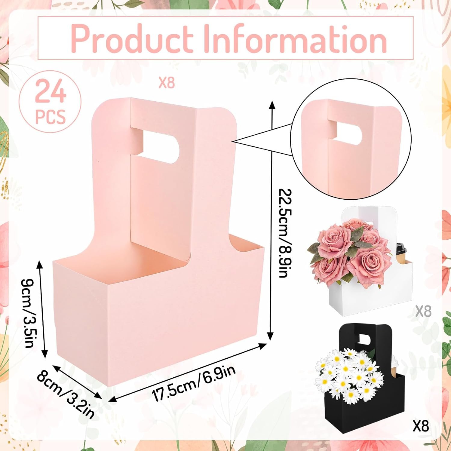 Logo Personalizado Cajas de Regalo de 24 Pcs para Día de la Madre y San Valentín con Asa, Soportes para Bebidas de 2 Tazas en Rosa, Negro y Blanco, Ideal para Bodas, Cumpleaños y Baby Shower, Proveedor de Productos Personalizados.