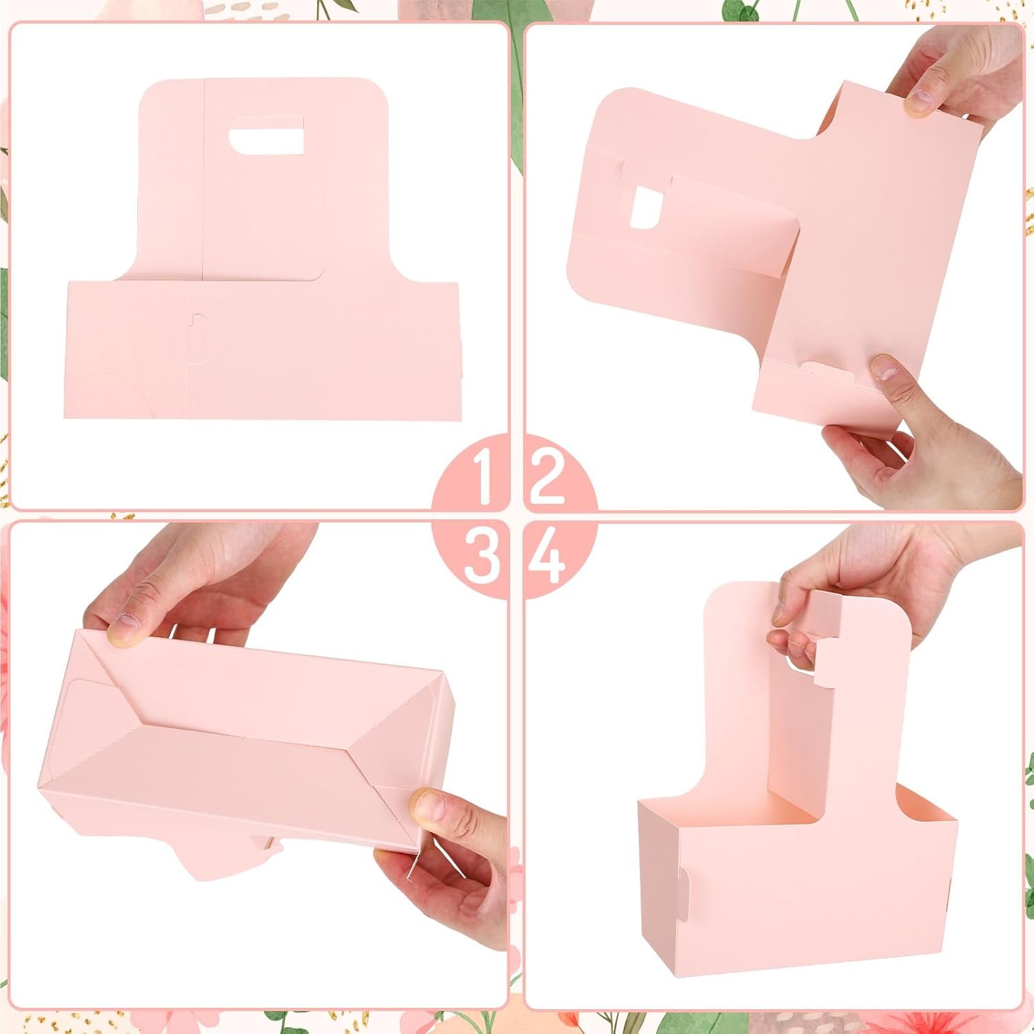 Logo Personalizado Cajas de Regalo de 24 Pcs para Día de la Madre y San Valentín con Asa, Soportes para Bebidas de 2 Tazas en Rosa, Negro y Blanco, Ideal para Bodas, Cumpleaños y Baby Shower, Proveedor de Productos Personalizados.