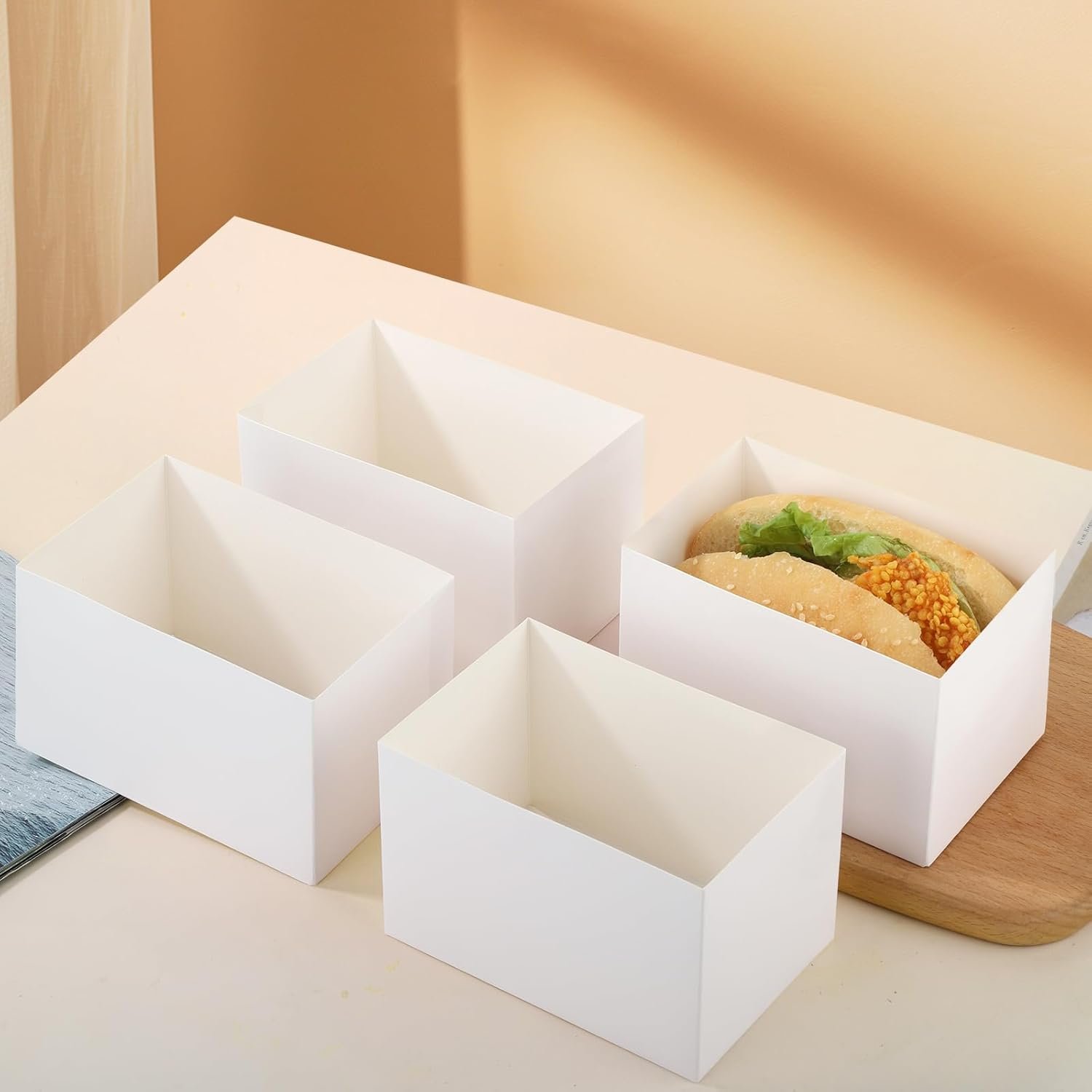 Cajas de sándwich y pasteles para llevar de 60 piezas con Logo Personalizado, dimensiones 4.7x3.1x2.8 pulgadas, ideales para tostadas, donas y hamburguesas, disponibles a través de nuestro Proveedor.
