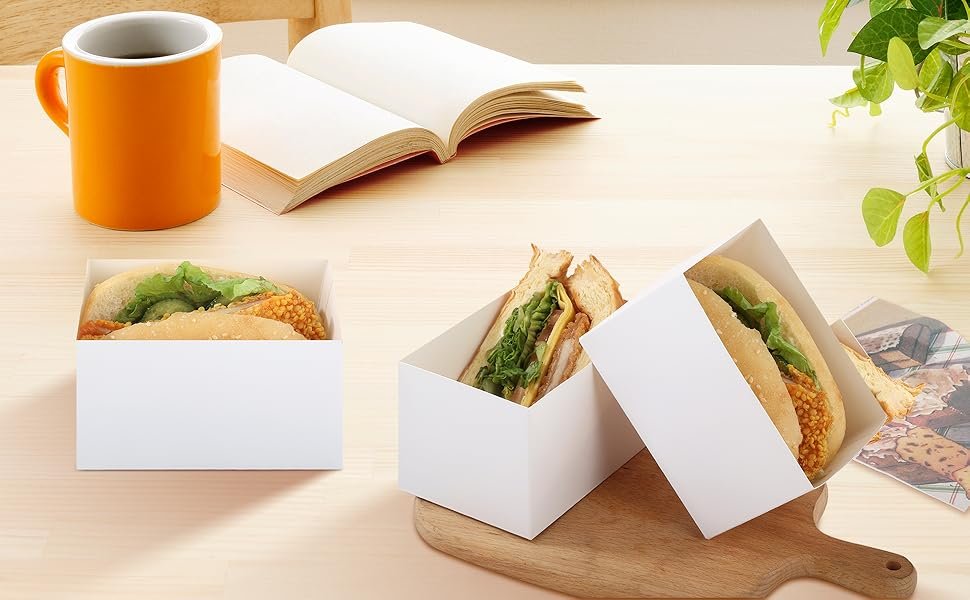 Cajas de sándwich y pasteles para llevar de 60 piezas con Logo Personalizado, dimensiones 4.7x3.1x2.8 pulgadas, ideales para tostadas, donas y hamburguesas, disponibles a través de nuestro Proveedor.