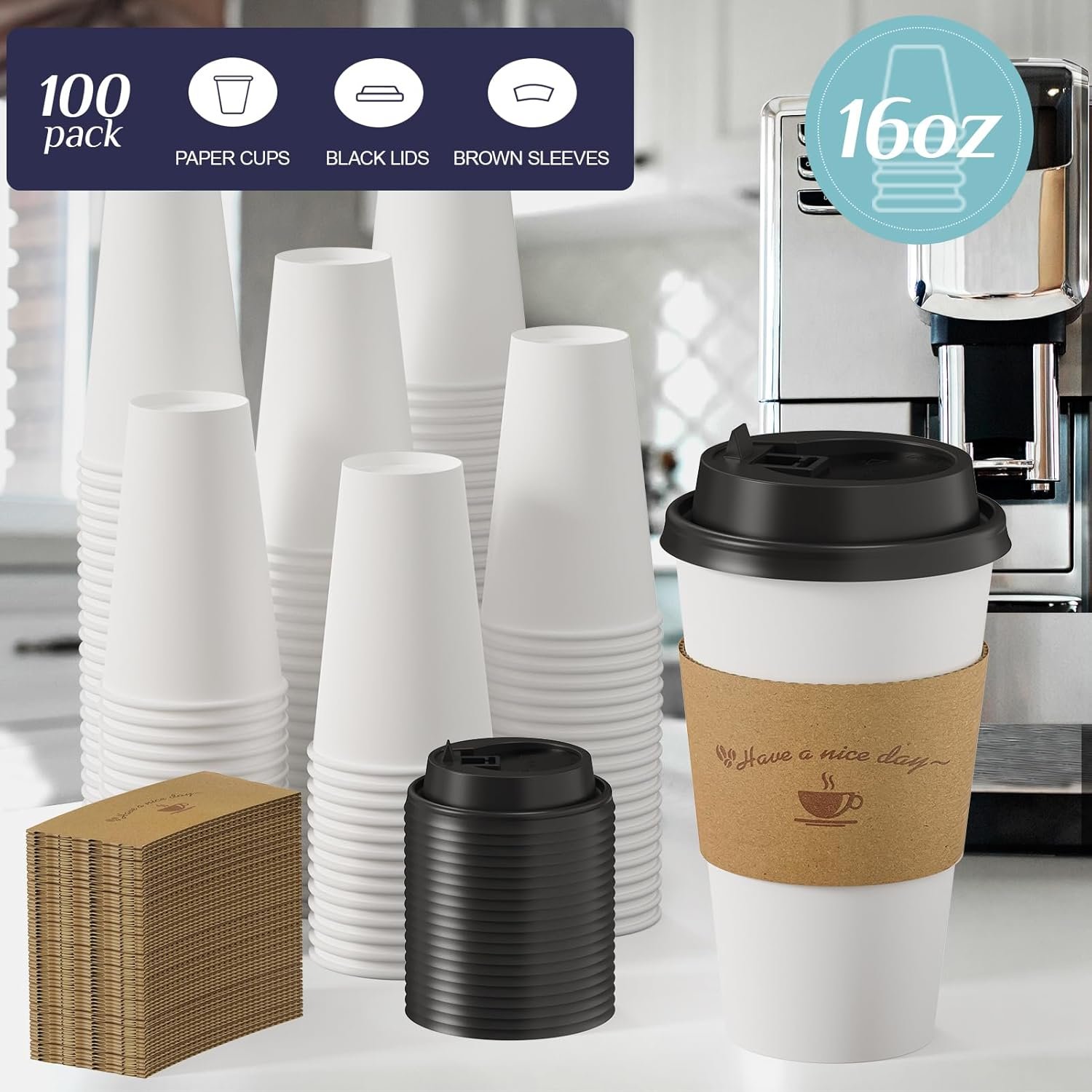 Tazas de café desechables de 16 oz con tapa y mangas de kraft, ideal para oficinas, cafeterías, catering, eventos y viajes diarios, con Logo Personalizado, disponibles en Fábrica para Marca Blanca. Tazas de café desechables de 16 oz con tapa y mangas de kraft, ideal para oficinas, cafeterías, catering, eventos y viajes diarios, con Logo Personalizado, disponibles en Fábrica para Marca Blanca.