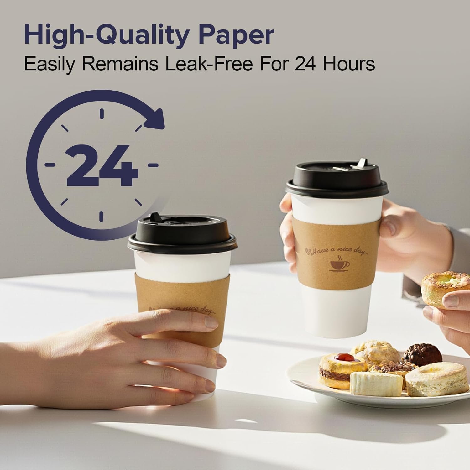 Tazas de café desechables de 16 oz con tapa y mangas de kraft, ideal para oficinas, cafeterías, catering, eventos y viajes diarios, con Logo Personalizado, disponibles en Fábrica para Marca Blanca. Tazas de café desechables de 16 oz con tapa y mangas de kraft, ideal para oficinas, cafeterías, catering, eventos y viajes diarios, con Logo Personalizado, disponibles en Fábrica para Marca Blanca.