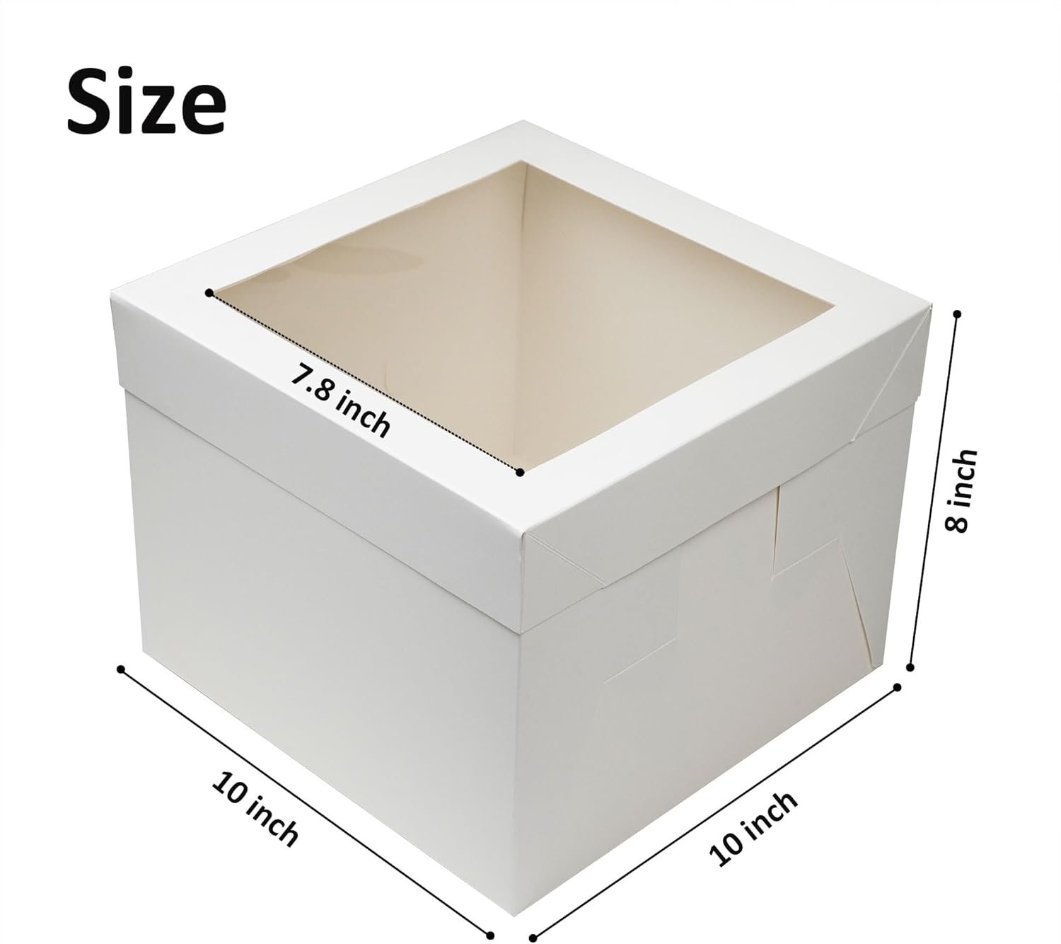 Logo Personalizado Caja de Pasteles Blanca de 10 Pulgadas con Tapa y Base de 1/2 Pulgada, Combo de Contenedor Desechable para Pastelería (10x10x8”) y Marca Blanca del Proveedor.