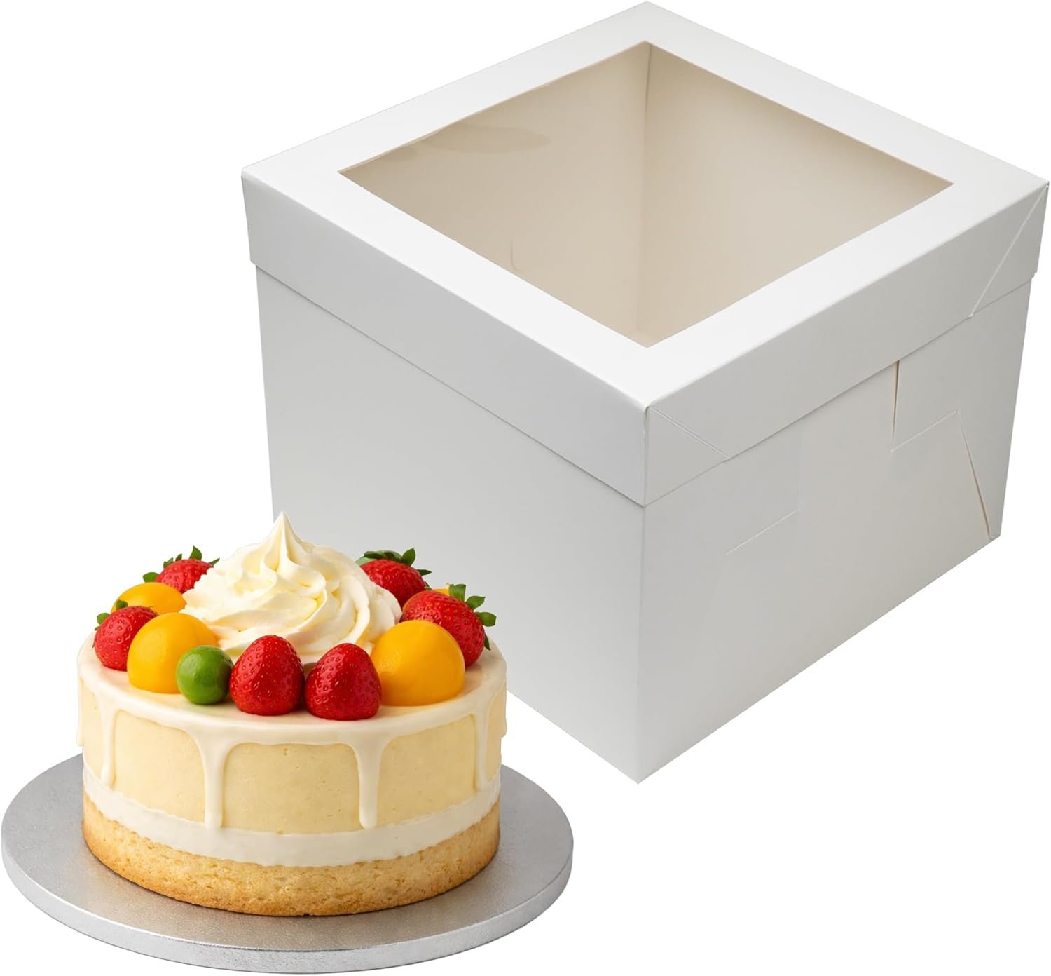 Logo Personalizado Caja de Pasteles Blanca de 10 Pulgadas con Tapa y Base de 1/2 Pulgada, Combo de Contenedor Desechable para Pastelería (10x10x8”) y Marca Blanca del Proveedor.