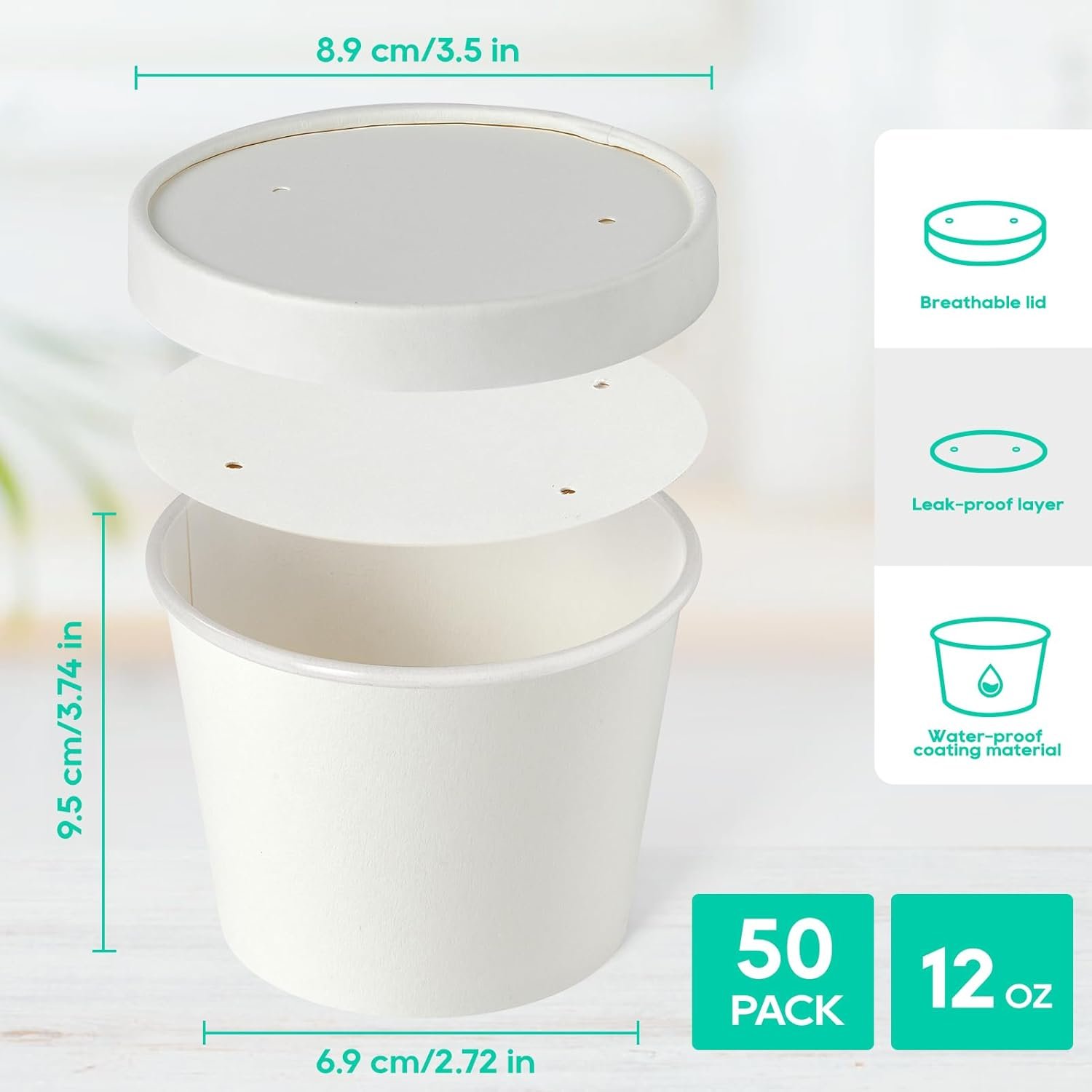 Envases de Papel para Sopa de 12oz con Tapa, 50 unidades, Personalizados con Logo, Tazas Desechables para Alimentos, Aptas para Microondas y Congelador, Ideal para Navidad y Acción de Gracias, Proveedor de Fábrica