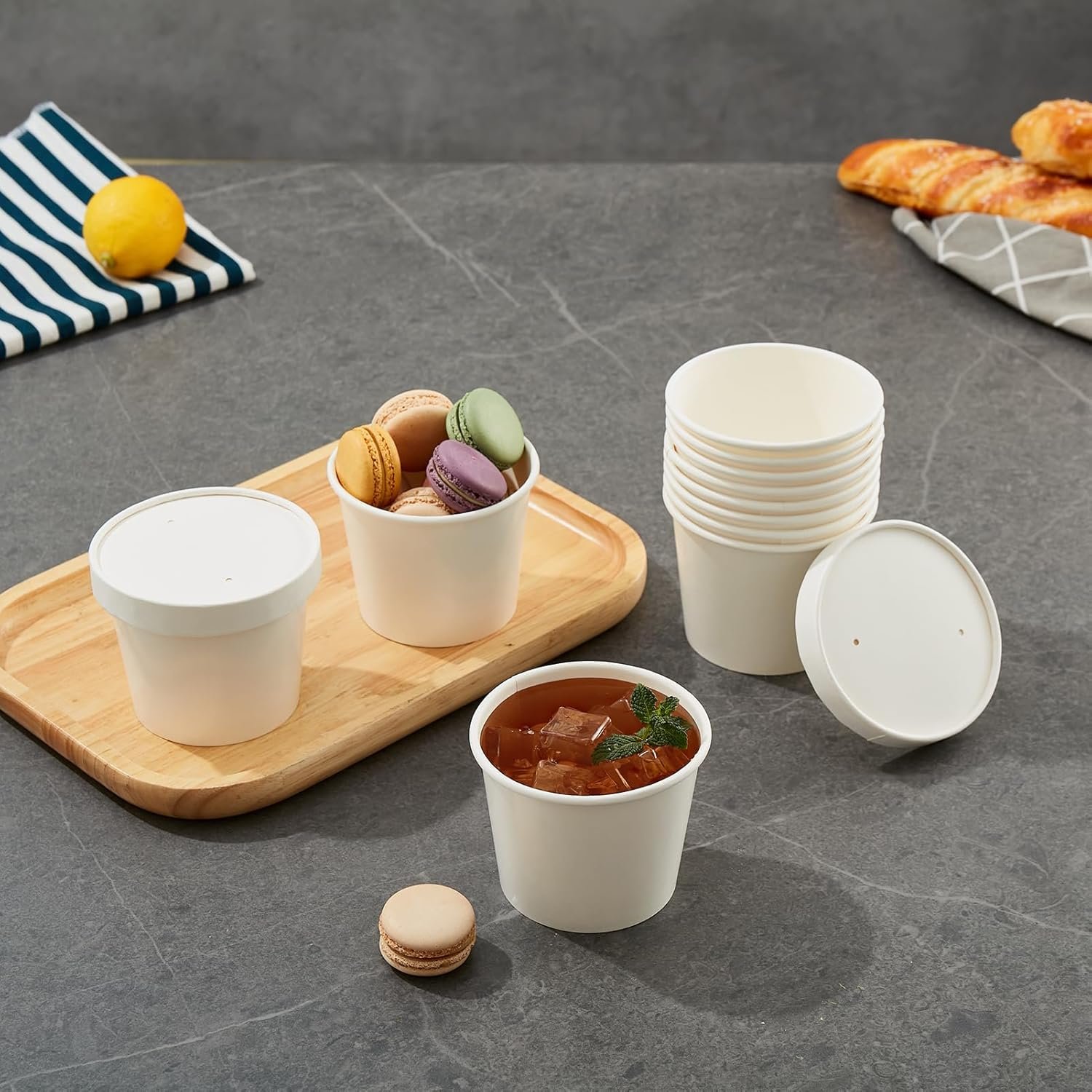 Envases de Papel para Sopa de 12oz con Tapa, 50 unidades, Personalizados con Logo, Tazas Desechables para Alimentos, Aptas para Microondas y Congelador, Ideal para Navidad y Acción de Gracias, Proveedor de Fábrica