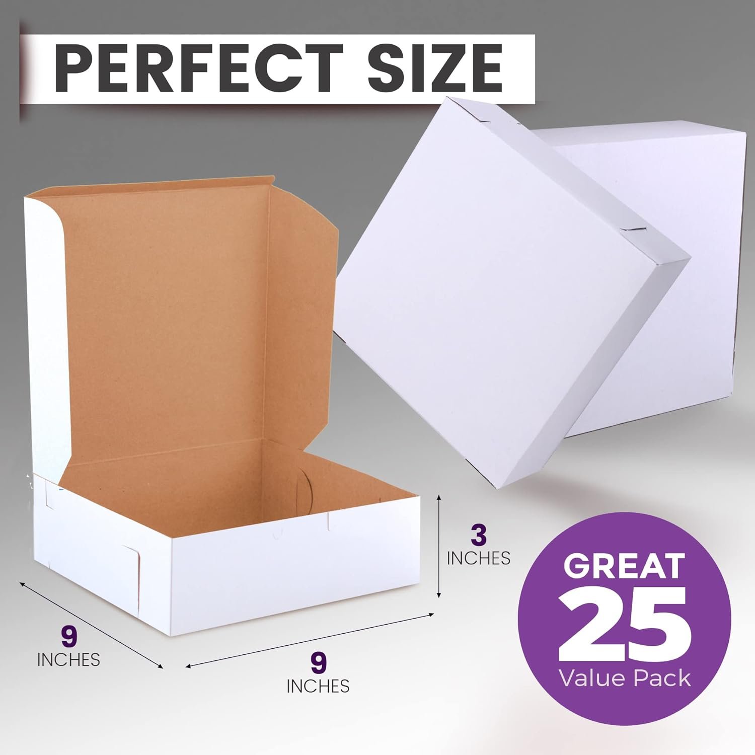 Logo Personalizado Cajas de Pastelería 9x9x3 Blancas, Caja Compostable de Cartón Kraft para Empaque de Productos Horneaos como Galletas, Pasteles, Donas, Cupcakes y Dulces, Marca Blanca de Proveedor.