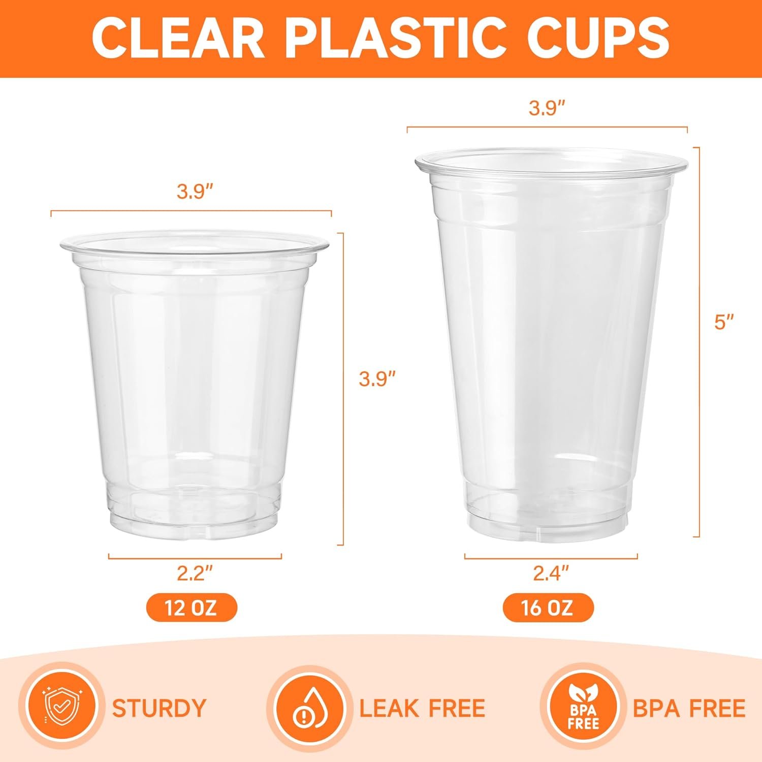 Tazas de Plástico Personalizadas con Logo – 12oz/16oz Claras, 100 unidades, Tazas Desechables para Bebidas Frías, Smoothies, Eventos, Fábrica de Marca Blanca.