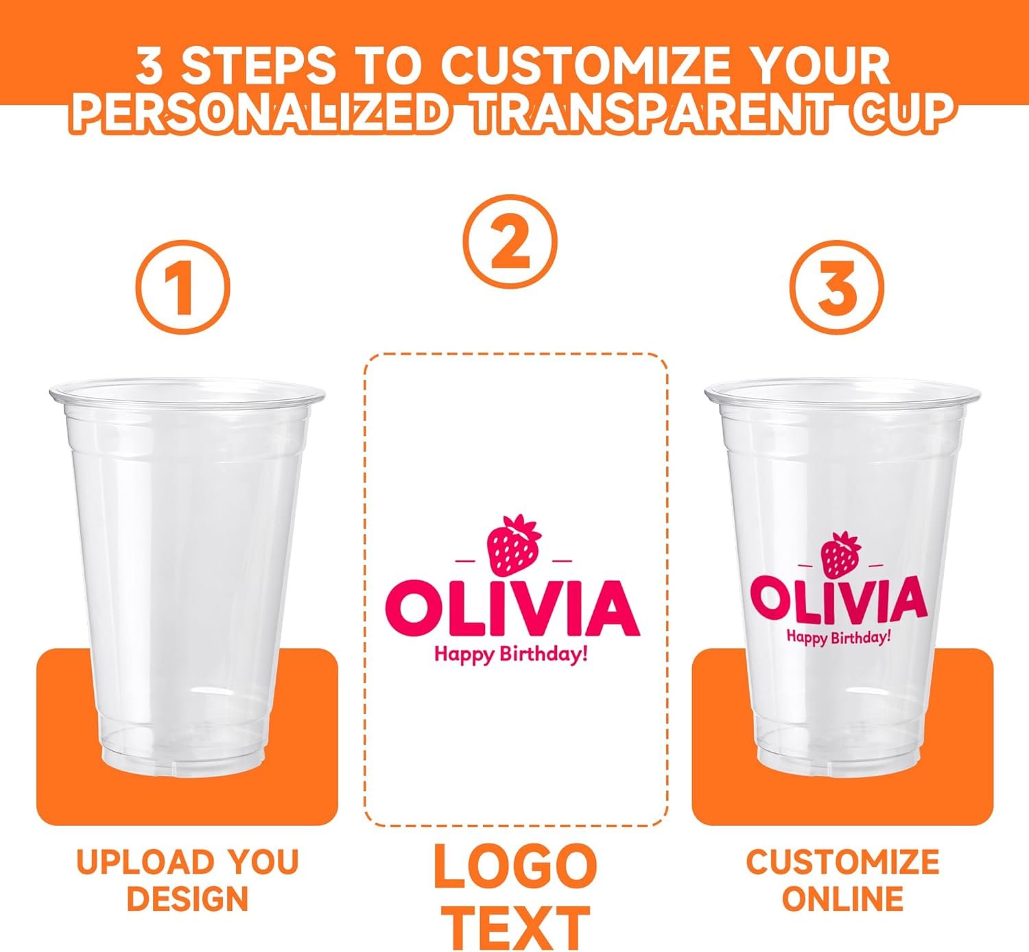 Tazas de Plástico Personalizadas con Logo – 12oz/16oz Claras, 100 unidades, Tazas Desechables para Bebidas Frías, Smoothies, Eventos, Fábrica de Marca Blanca.