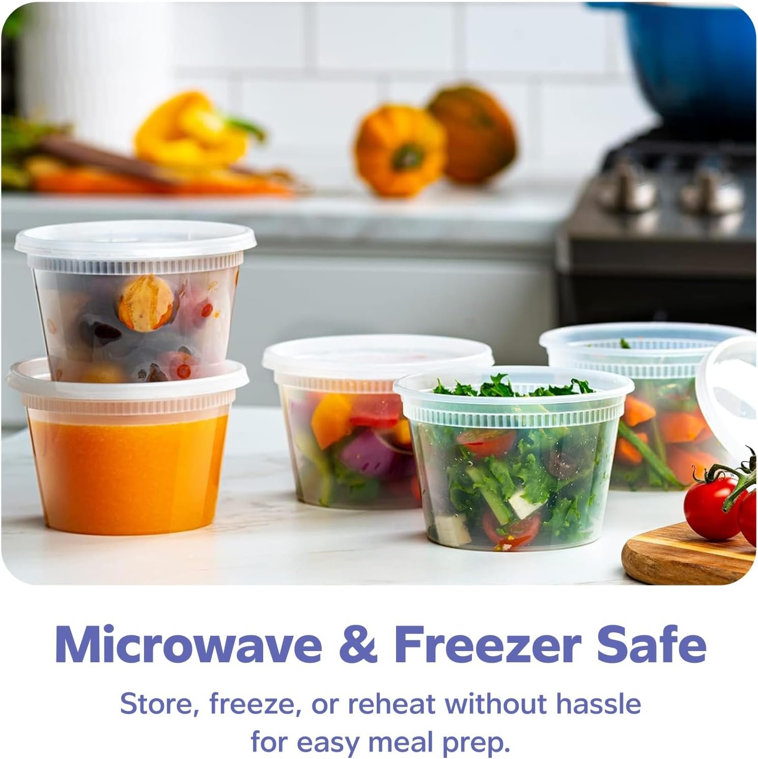 Contenedores de Almacenamiento de Alimentos Descartables de 16 oz con Tapa Hermética y Logo Personalizado - 48 Sets - Proveedor Fábrica Marca Blanca