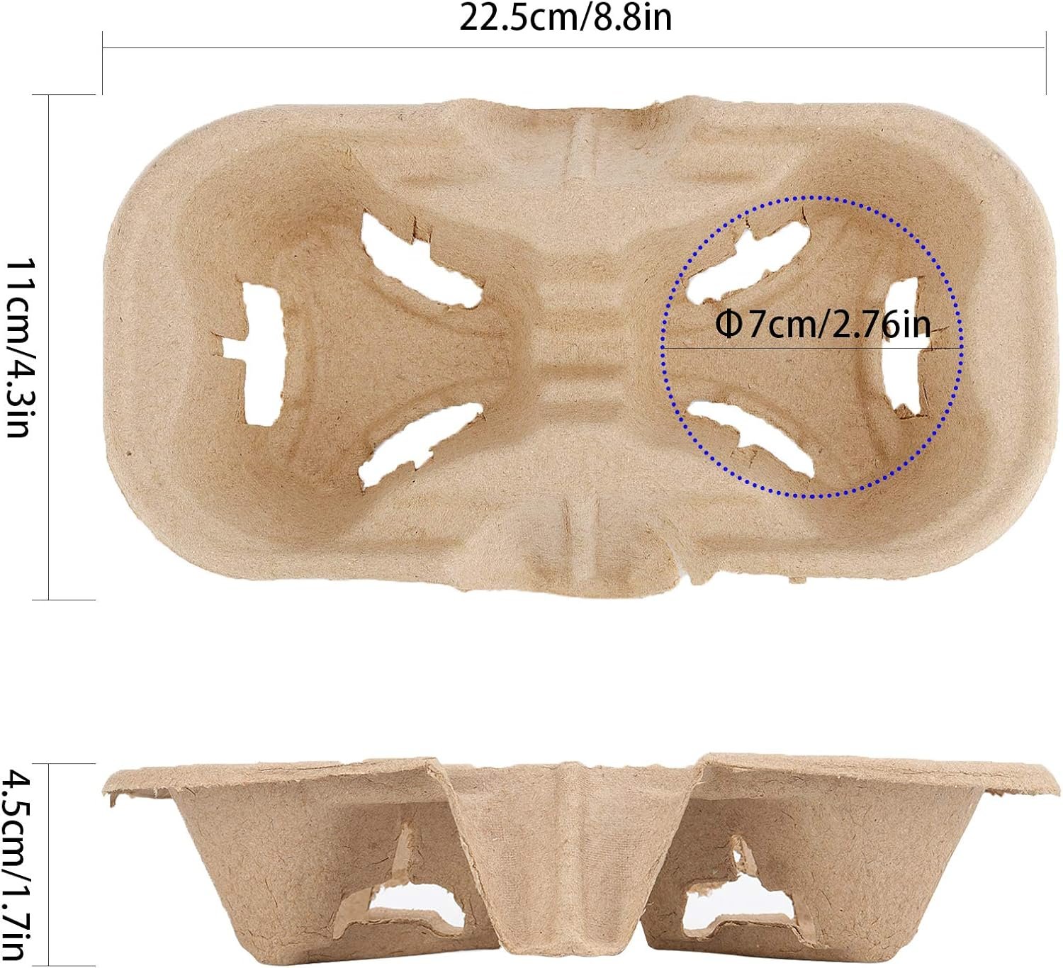 Logo Personalizado 100 bolsas de transportador de bebidas de pulpa de 2 tazas, portacopas desechable para bebidas frías o calientes, ideal para cafeterías, tiendas para llevar, restaurantes y bares de jugos, Fabricante.